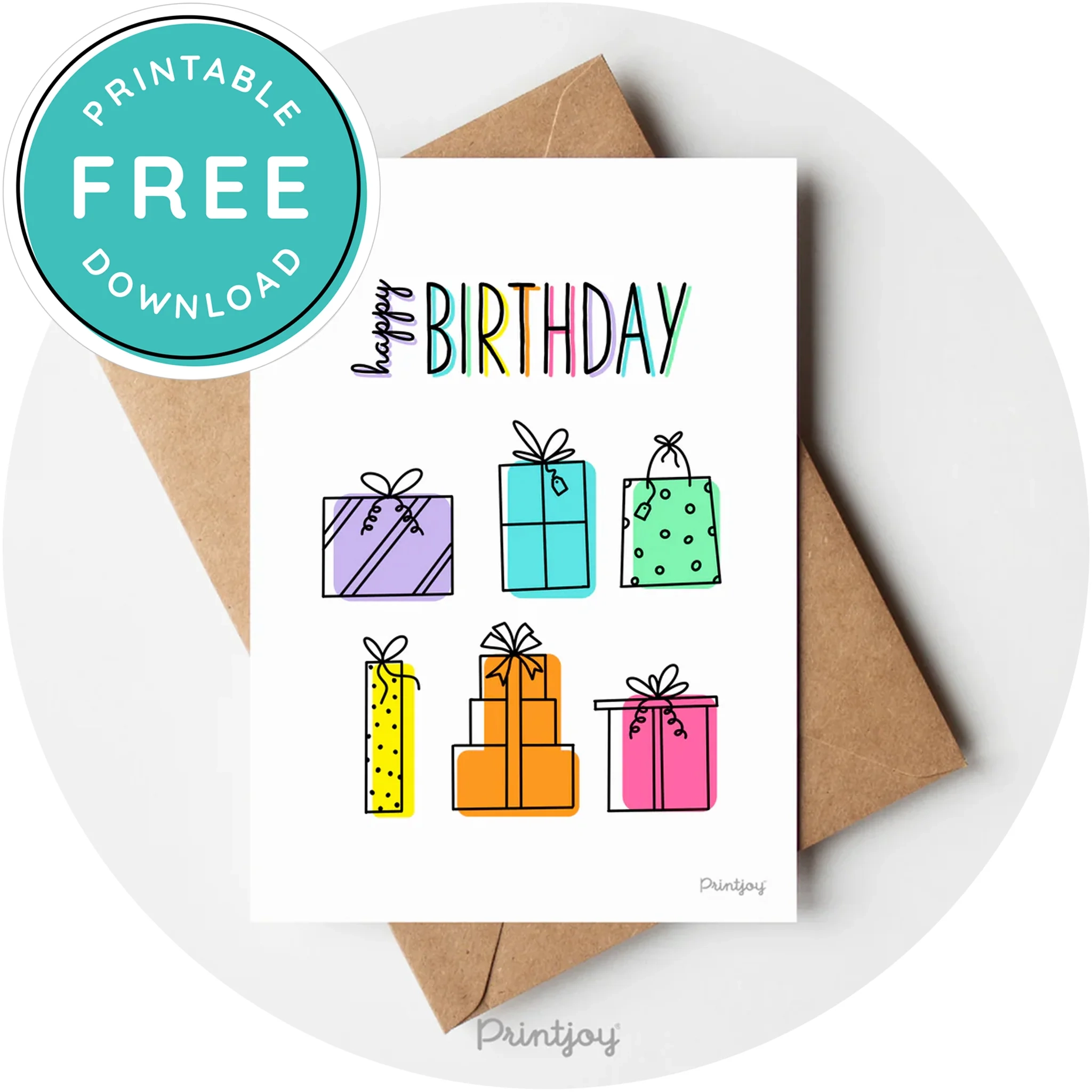 Free Happy Birthday Gifts Greeting Card Fun Line Art Printable