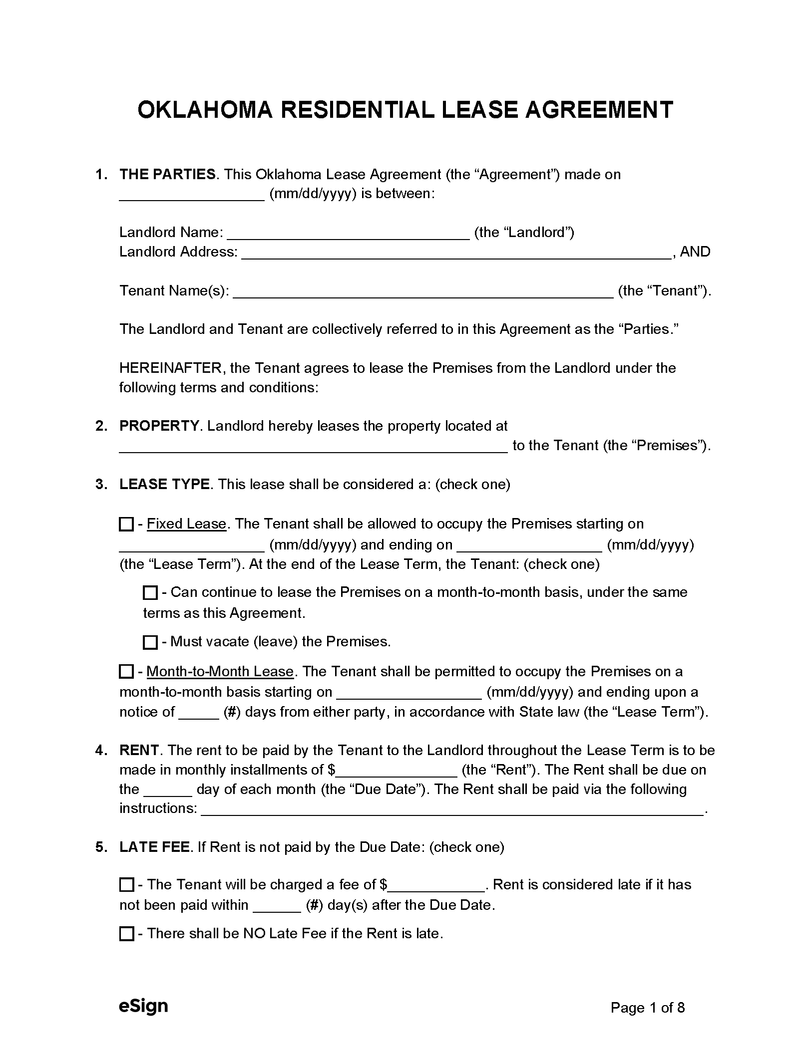 Free Oklahoma Rental Lease Agreement Templates 6 PDF Word
