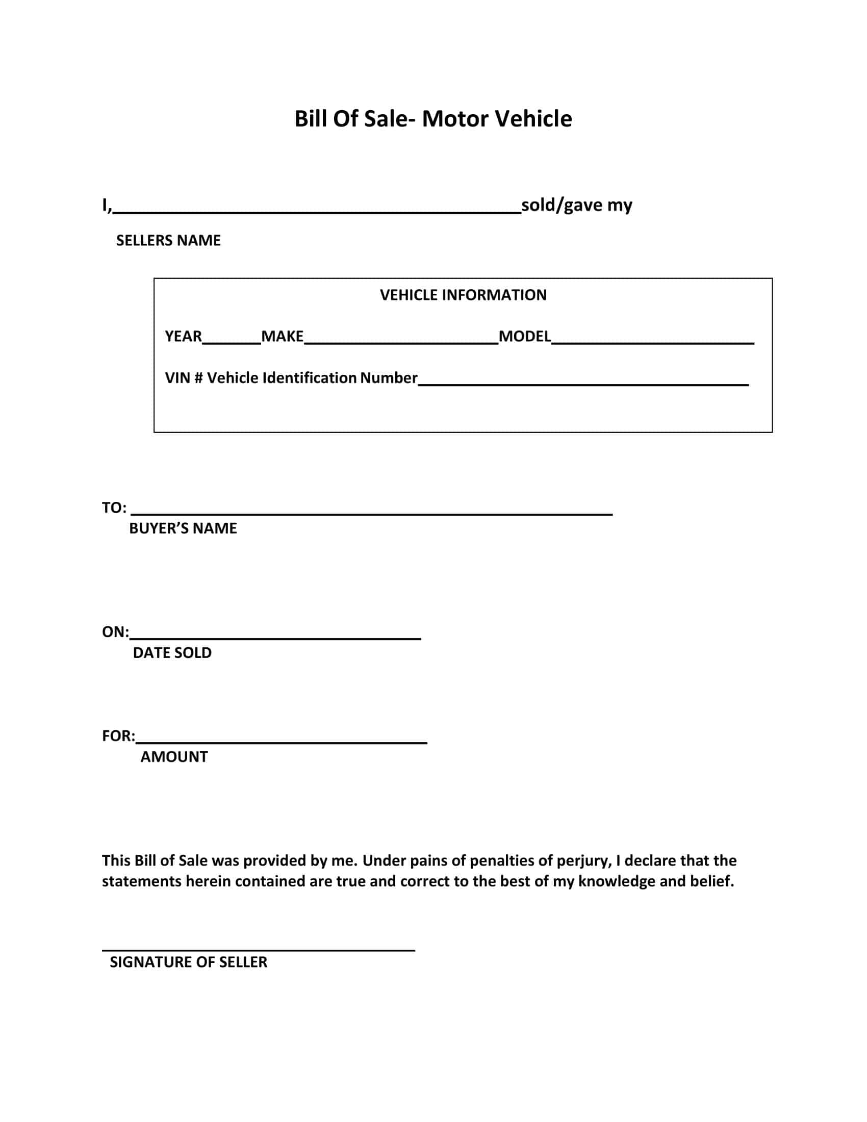 Free Printable Bill Of Sale For A Car Templates PDF Word With Payment Plan