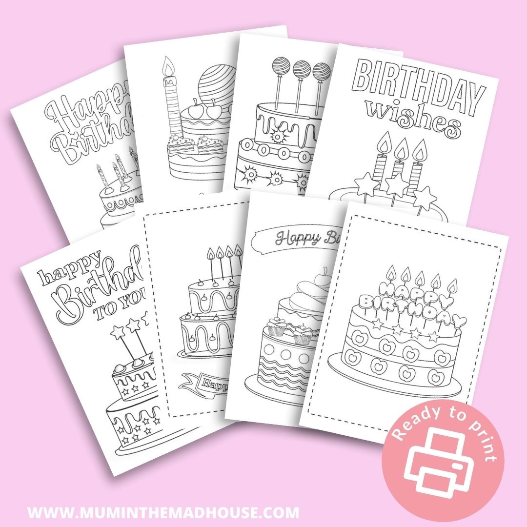 Free Printable Birthday Cards To Color Birthday Cake Balloons