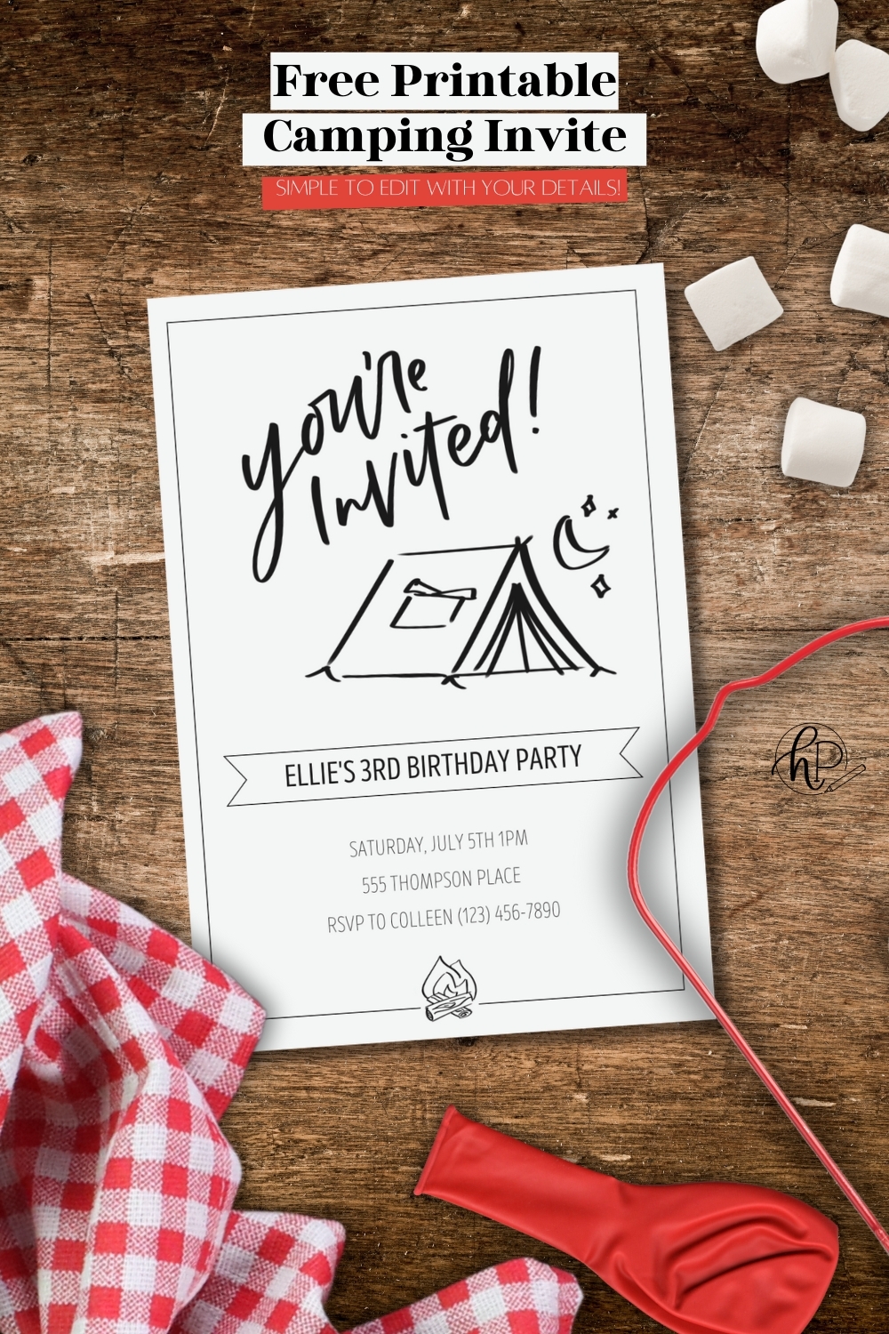 Free Printable Hand Lettered Invitation For A Camping Party Free Printable Hand Lettered Invitation For A Camping Party