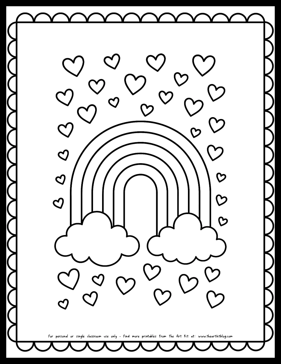 Free Printable Hearts And Rainbow Coloring Page For Kids The Art Kit