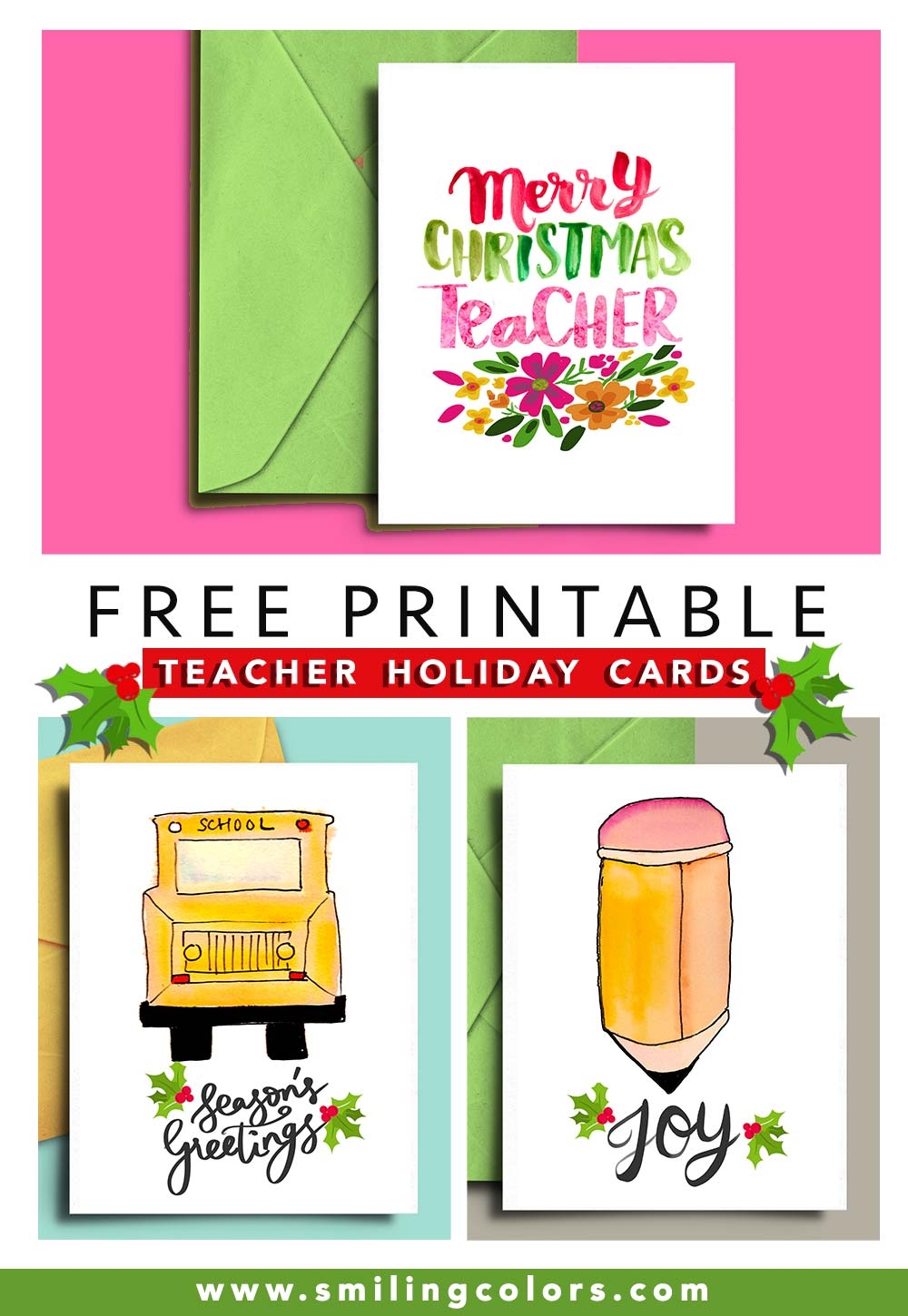 FREE Printable Holiday Cards For Teachers And Bus Drivers