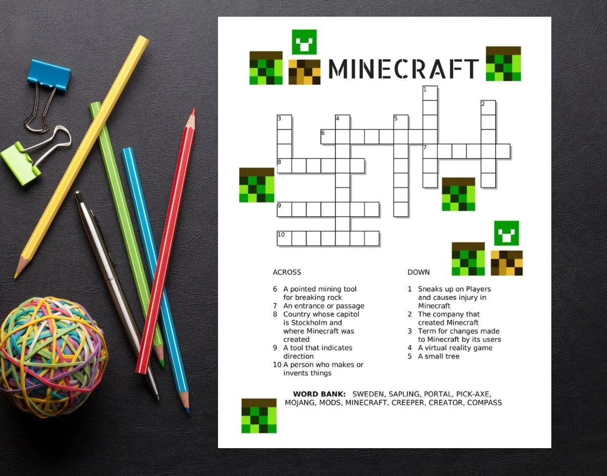 Free Printable Minecraft Crossword Puzzle Jinxy Kids