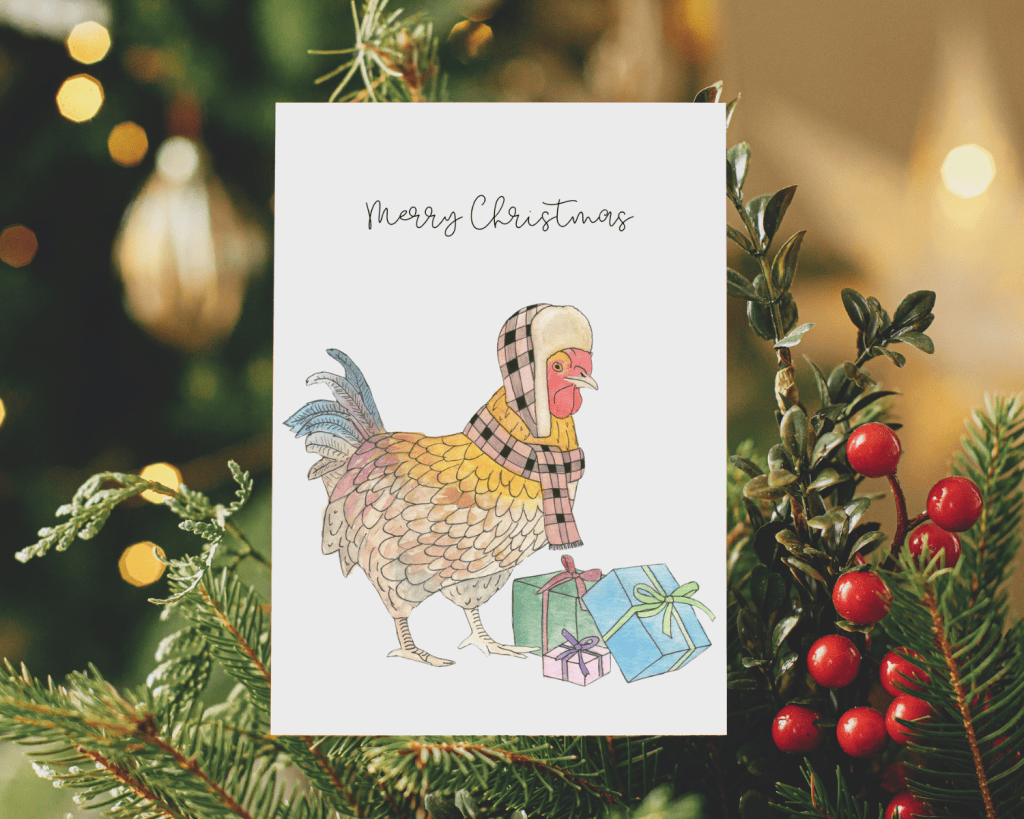 Free Printable Rooster Christmas Card