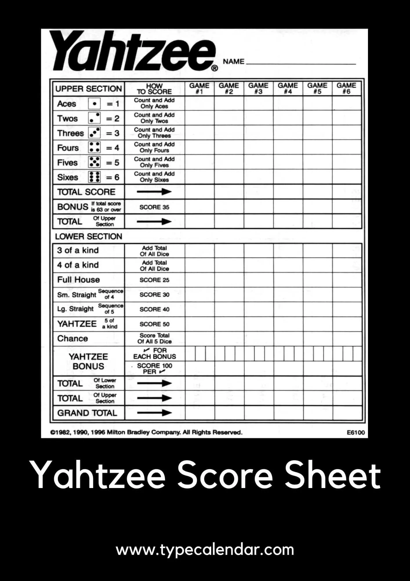 Free Printable Yahtzee Score Sheet Template PDF Excel Triple Junior