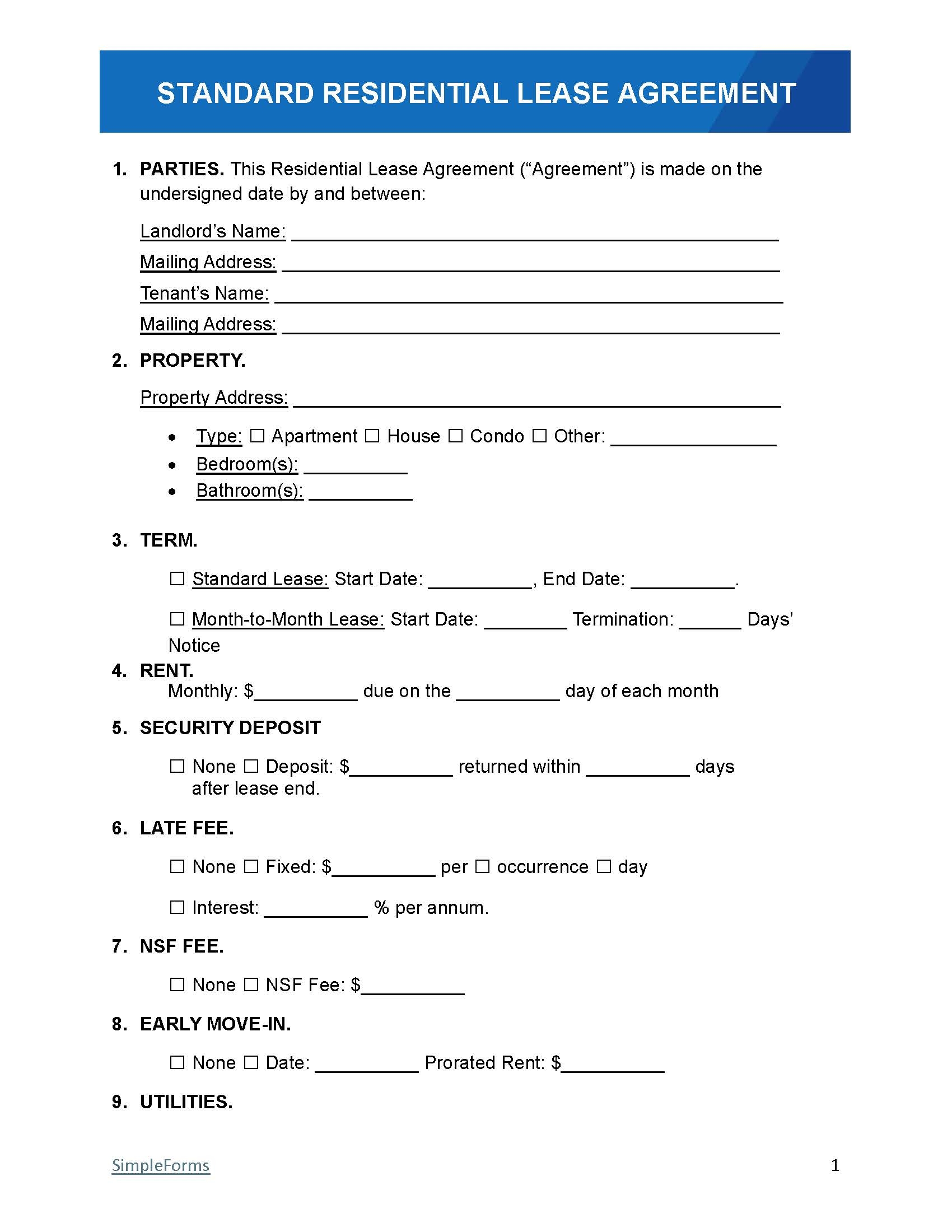 Free Rental Agreement Templates Download PDF Word