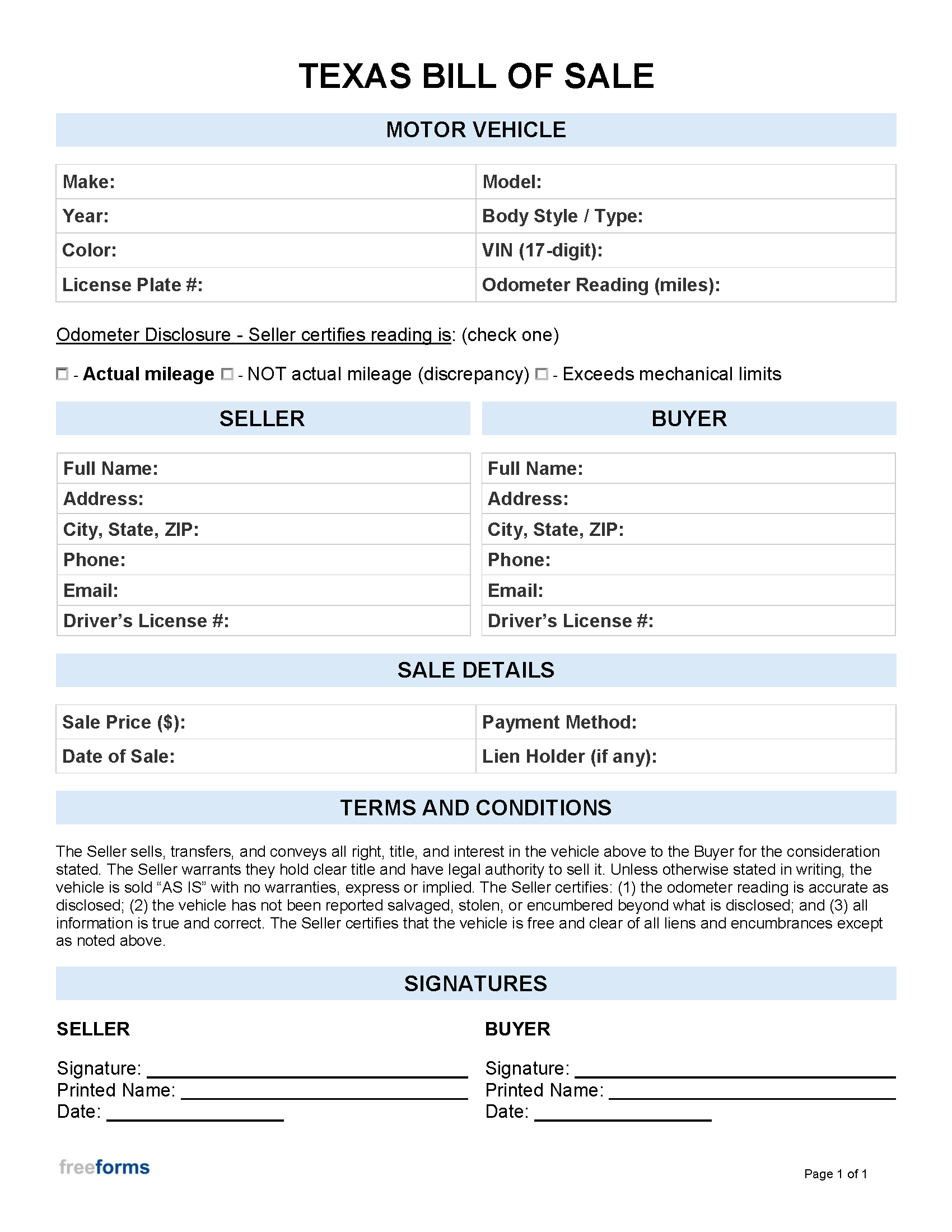 Free Texas Vehicle DMV Bill Of Sale Form PDF Word Free Texas Vehicle DMV Bill Of Sale Form PDF Word