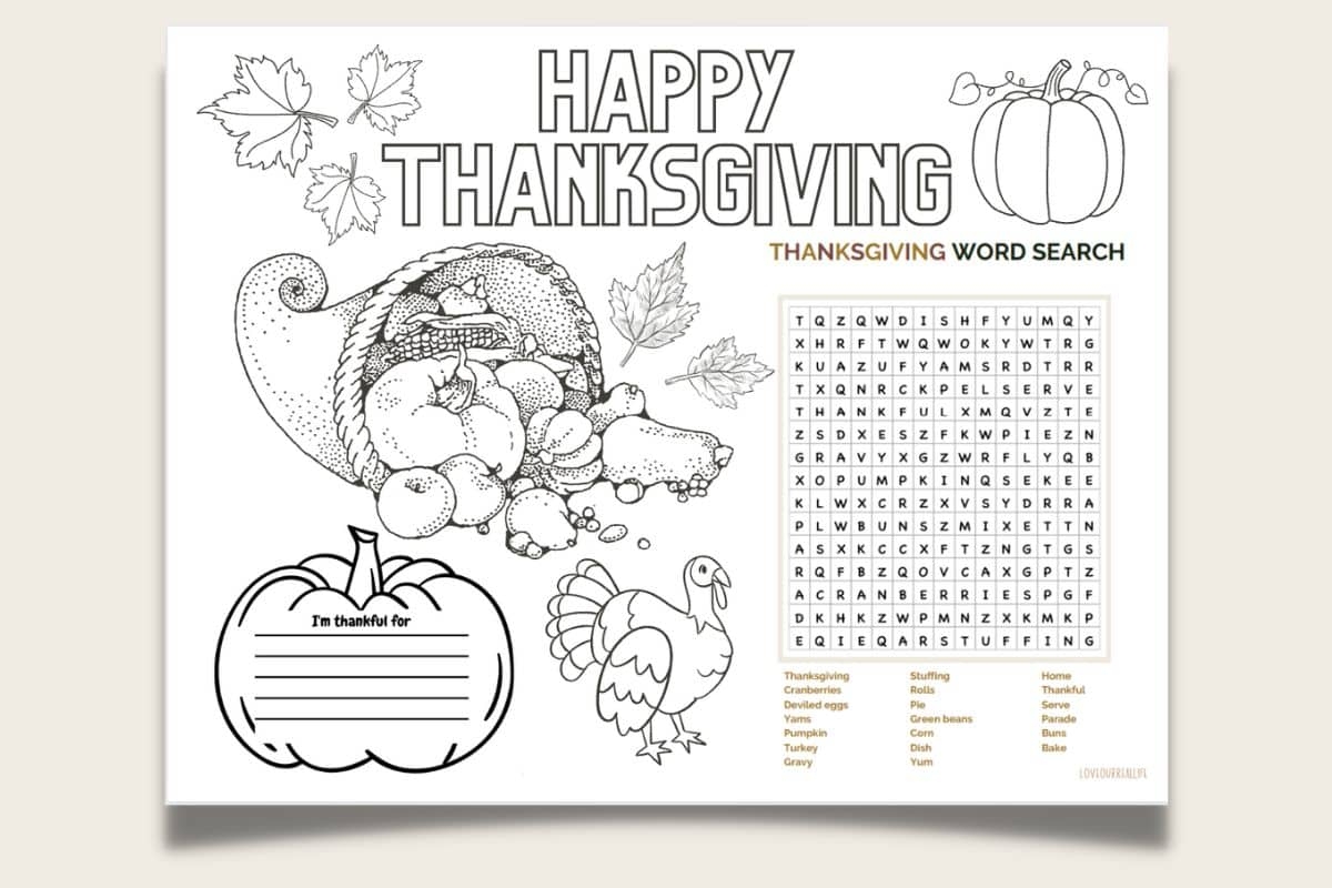 FREE Thanksgiving Printable Placemats Coloring Page For Kids Love Our Real Life