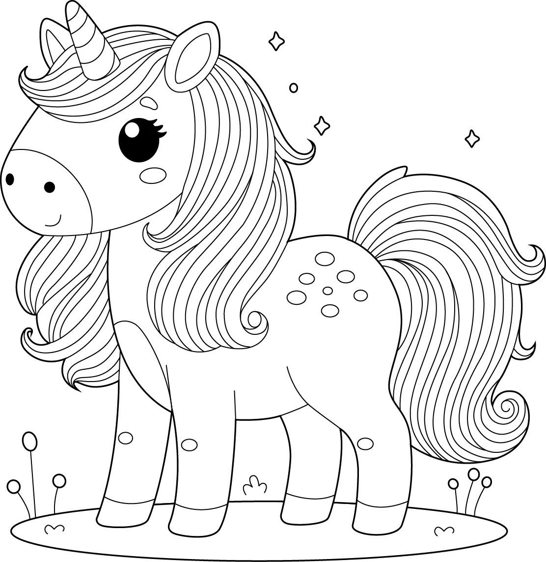 Free Unicorn Horse Coloring Page Printable PDF For Kids