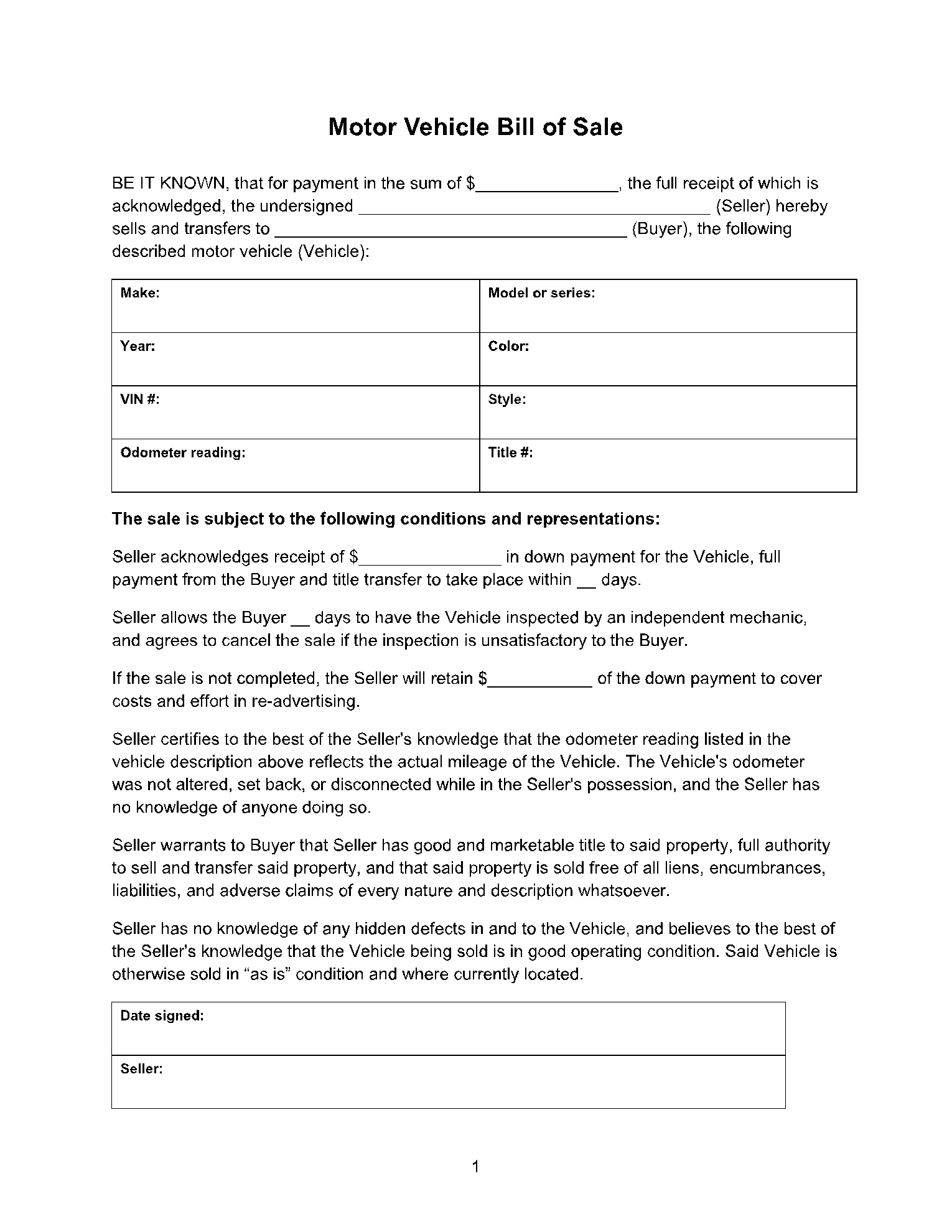Free Vehicle Bill Of Sale Template In 2021 CocoSign