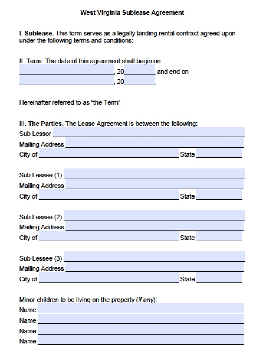 Free West Virginia Rental Lease Agreement Templates PDF Word