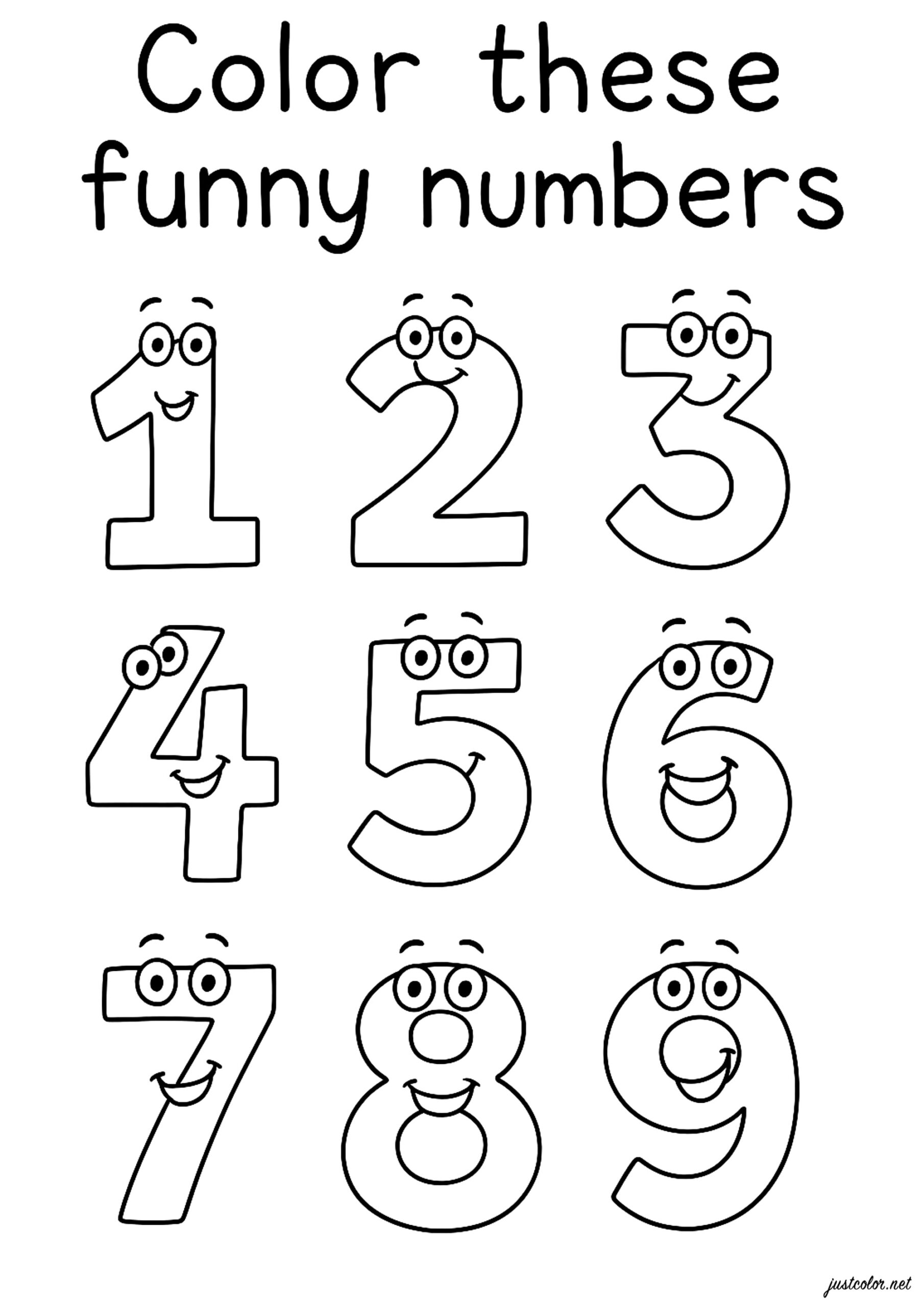 Funny Smiling Figures Number Coloring Pages