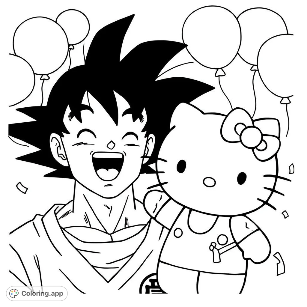 Goku And Hello Kitty Celebration Coloring app