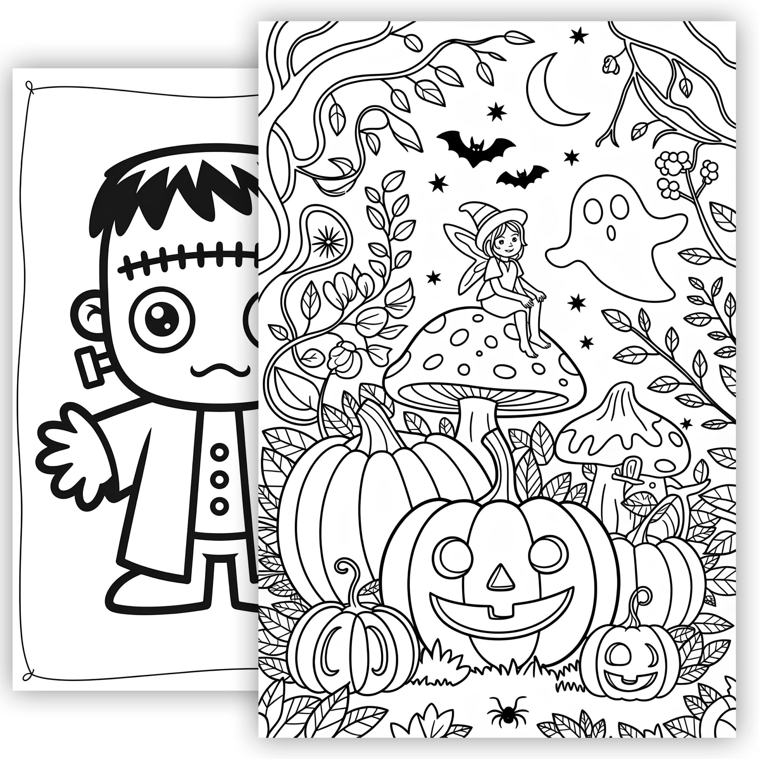 Halloween Coloring Page 3 Spooky Printable For Kids Adults Cute Ghosts Pumpkins Witches Fun Halloween Activity Instant Download Art Etsy