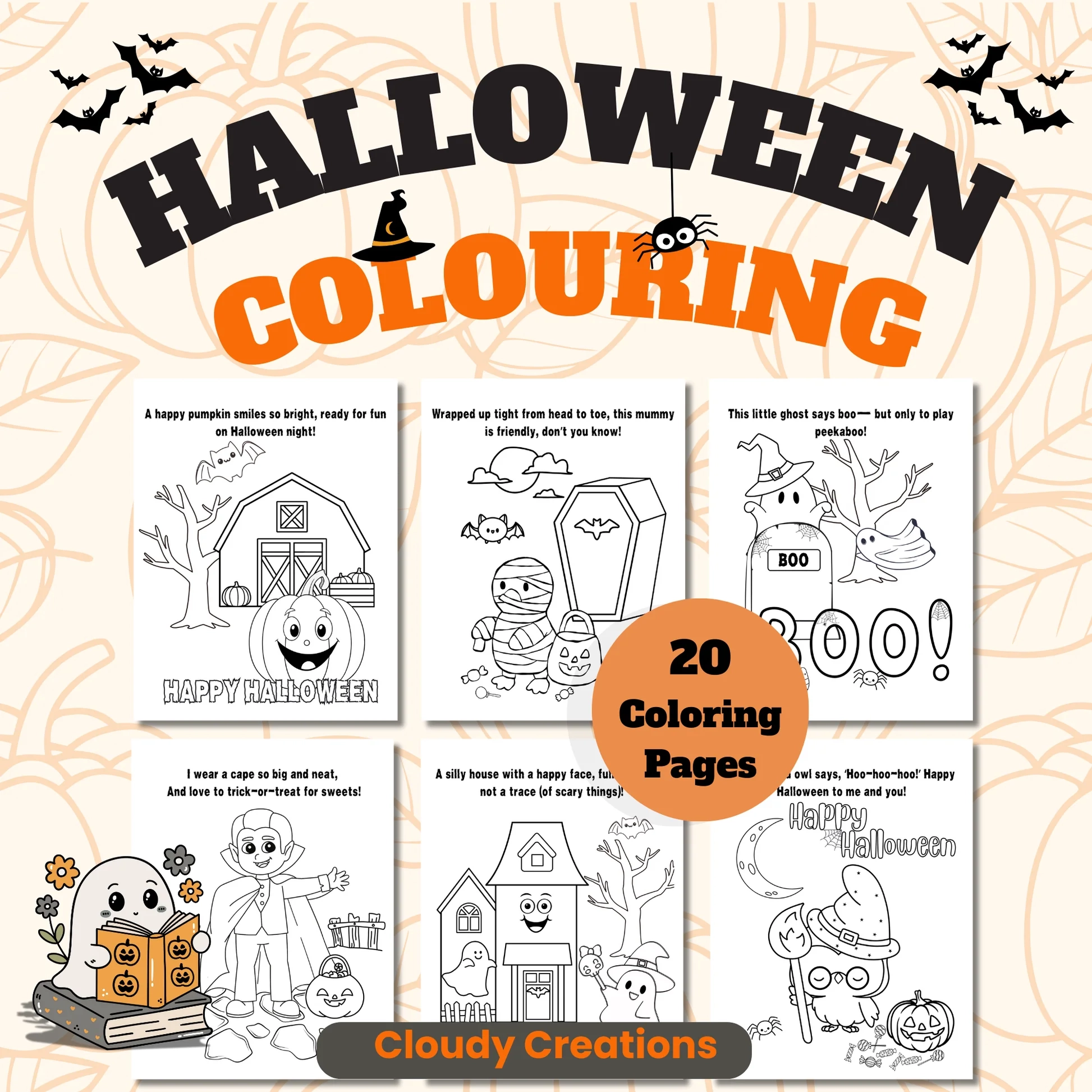 Halloween Coloring Pages For Kids 20 Cute Printables PDF Cloudy Creations