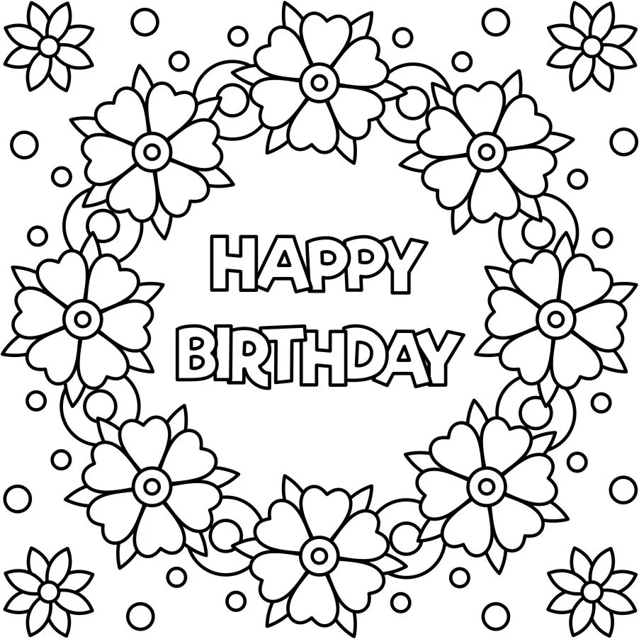 Happy Birthday Coloring Page Decal Wallmonkeys