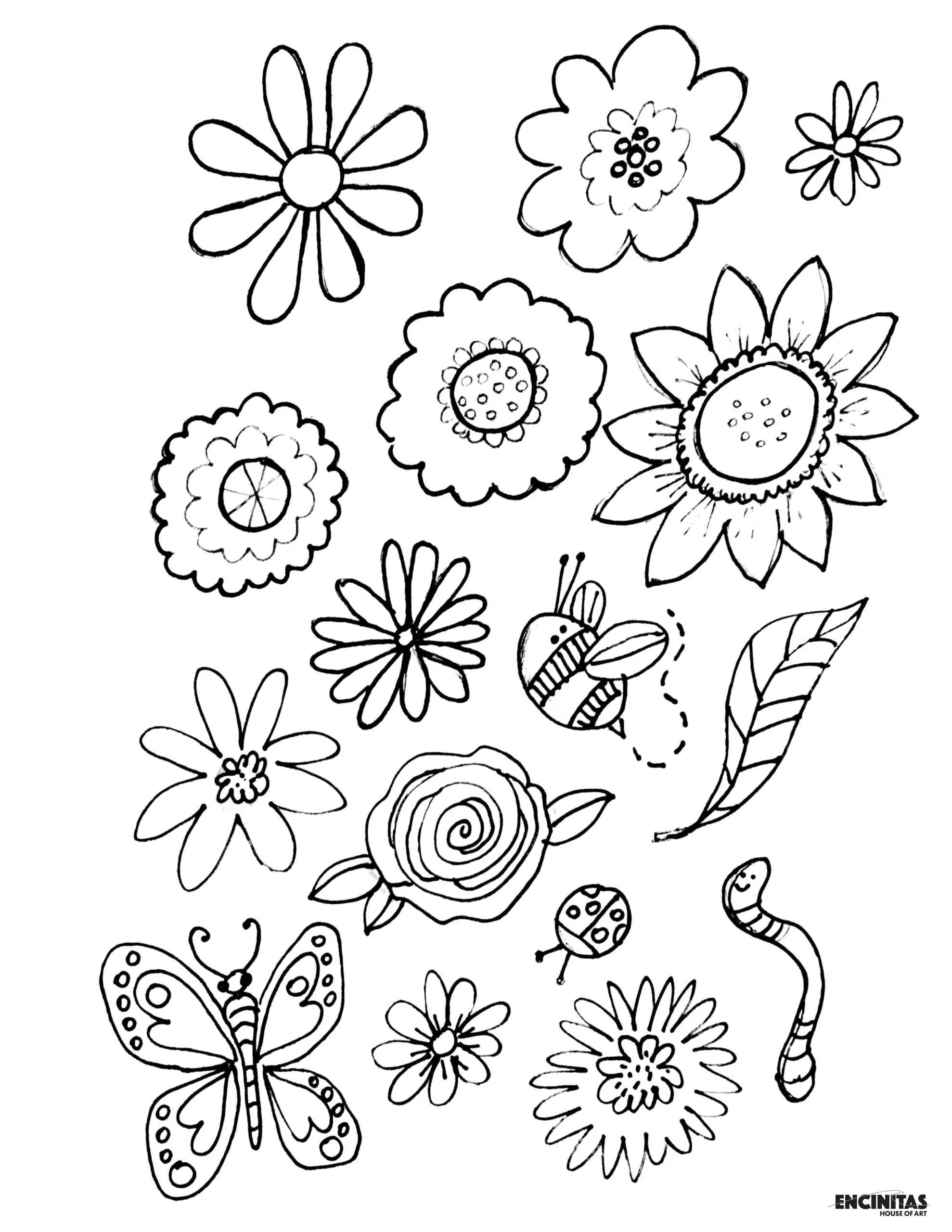 Happy Flowers Coloring Page Encinitas House Of Art