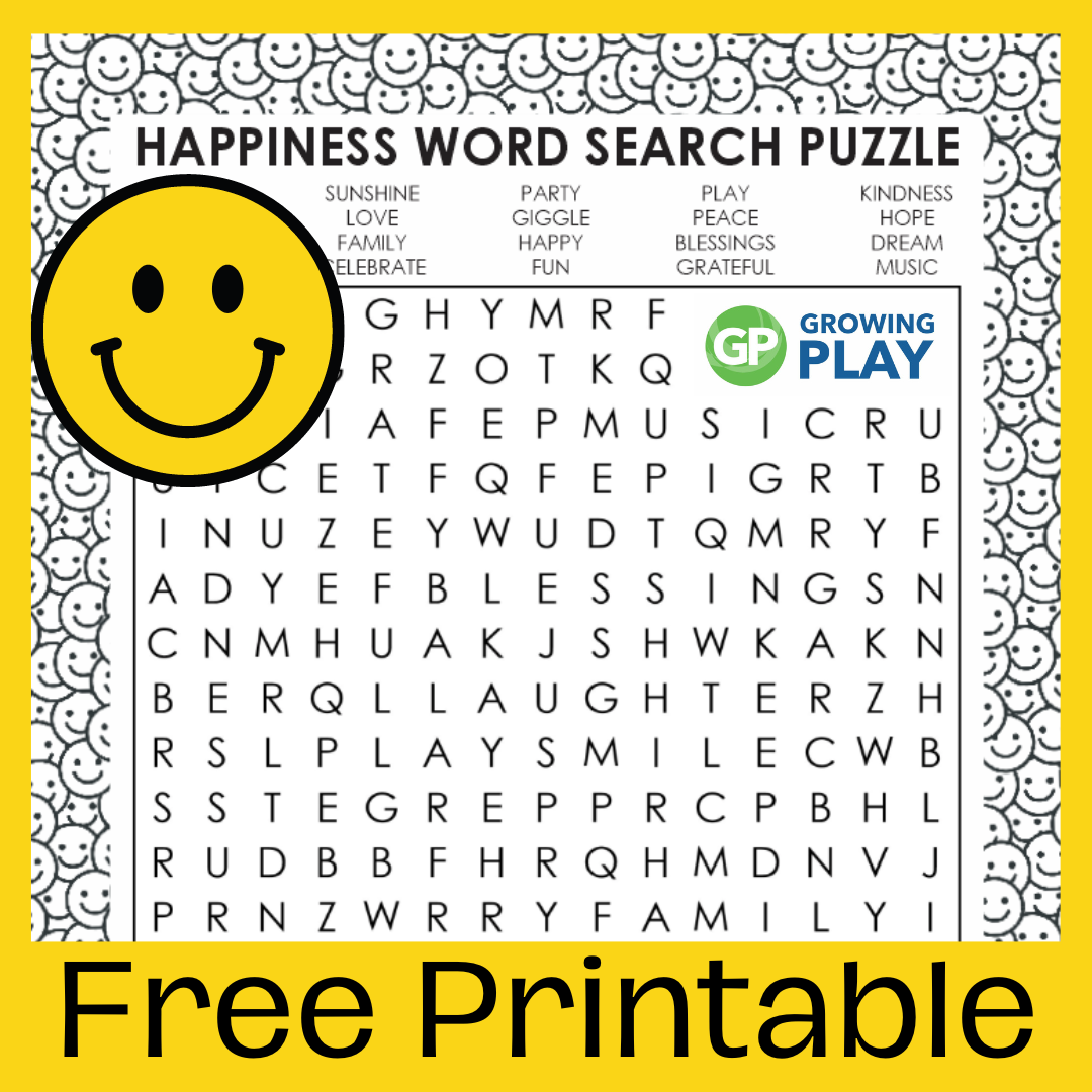 Happy Word Search Printable Free PDF Growing Play