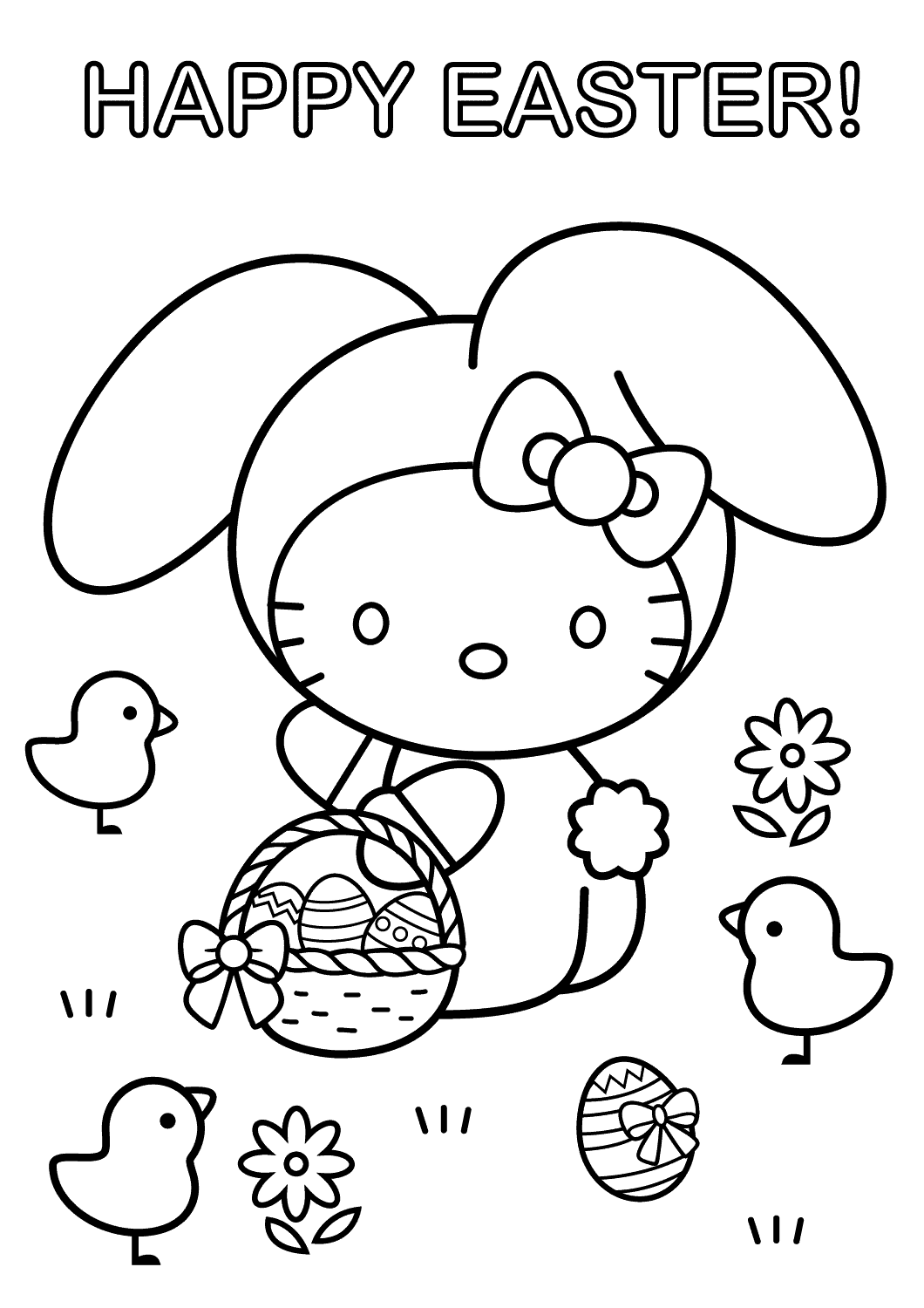 Hello Kitty Happy Easter Coloring Page Free Printable