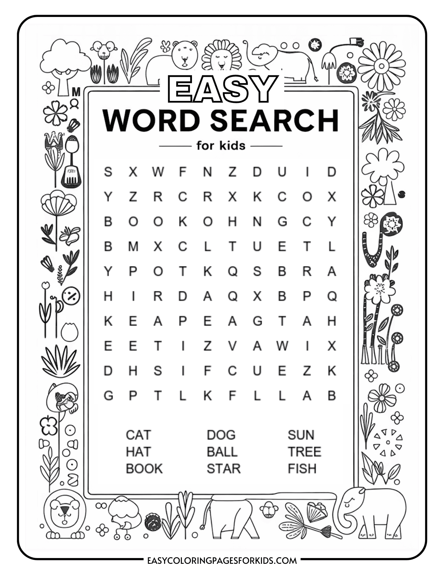 Kindergarten Easy Word Search For Kids 2 Free PDF Pages Easy Coloring Pages For Kids