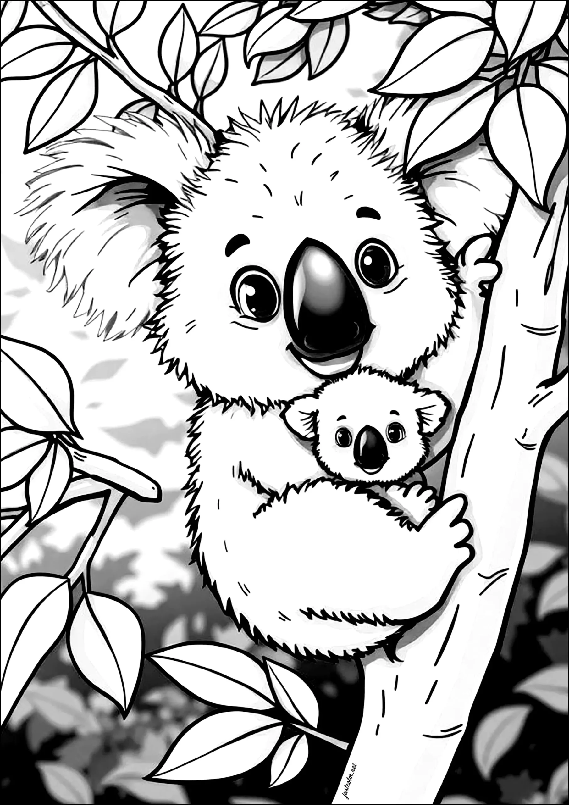 Koala And Her Baby Koalas Coloring Pages