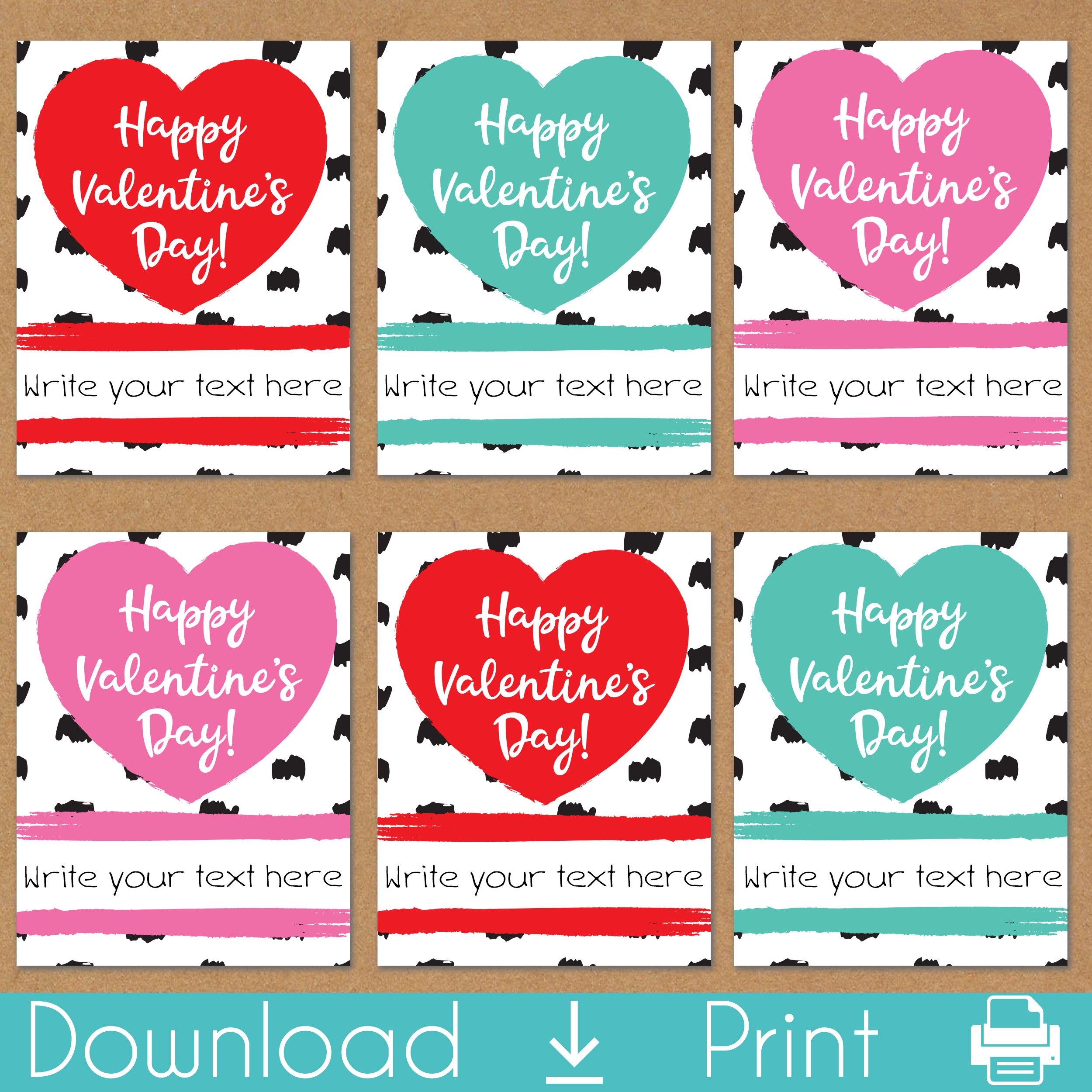 Mod Heart Printable Valentine s Day Cards Instant Download Mod Heart Printable Valentine s Day Cards Instant Download