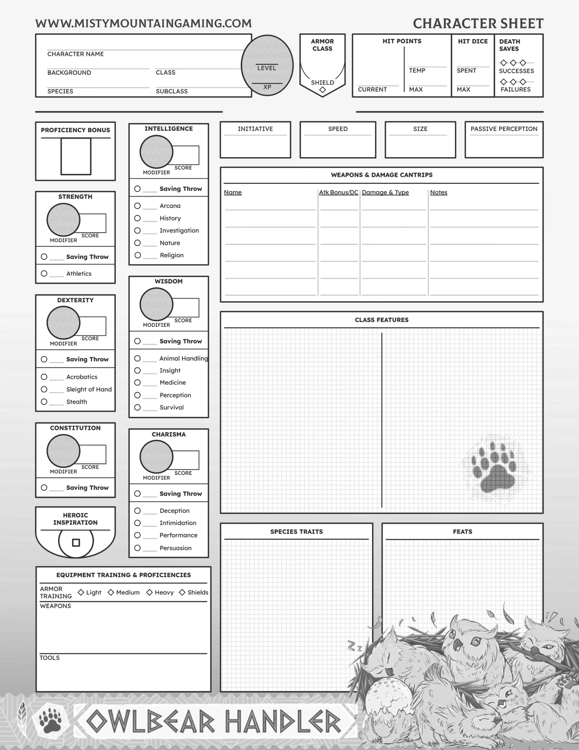 Monster Mayhem D D Character Sheet Digital Bundle PDF Download Misty Mountain Gaming