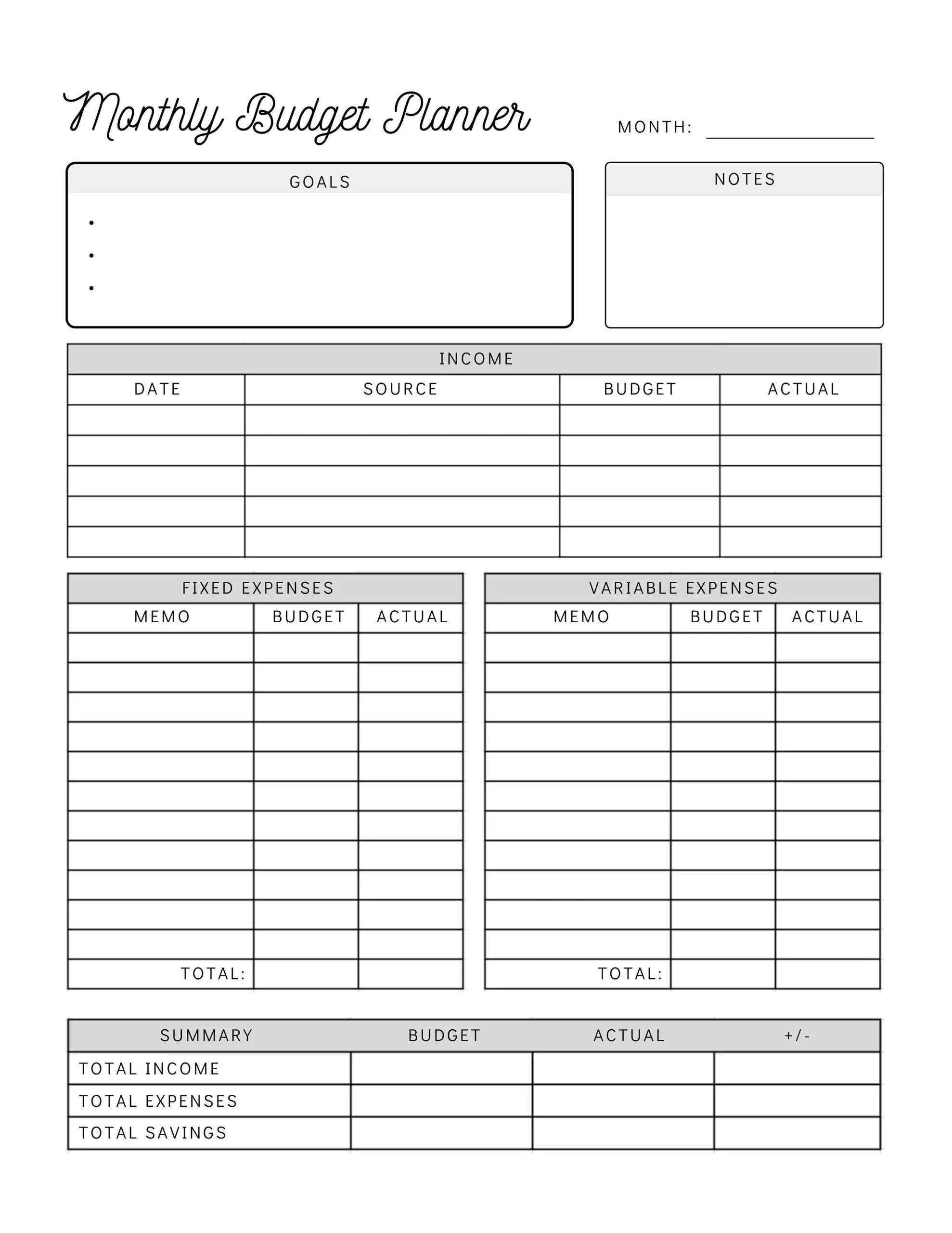 Monthly Budget Planner Printable Simple Budget Worksheet Personal Budget Template Instant Download Etsy