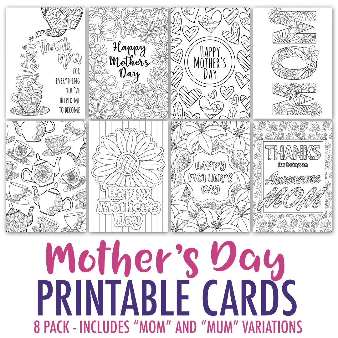 Mother s Day Cards 8 Printable Mother s Day Card Templates Coloring Cards Mom Printable Card Mothers Day Gift Coloring Page Cards PDF Etsy