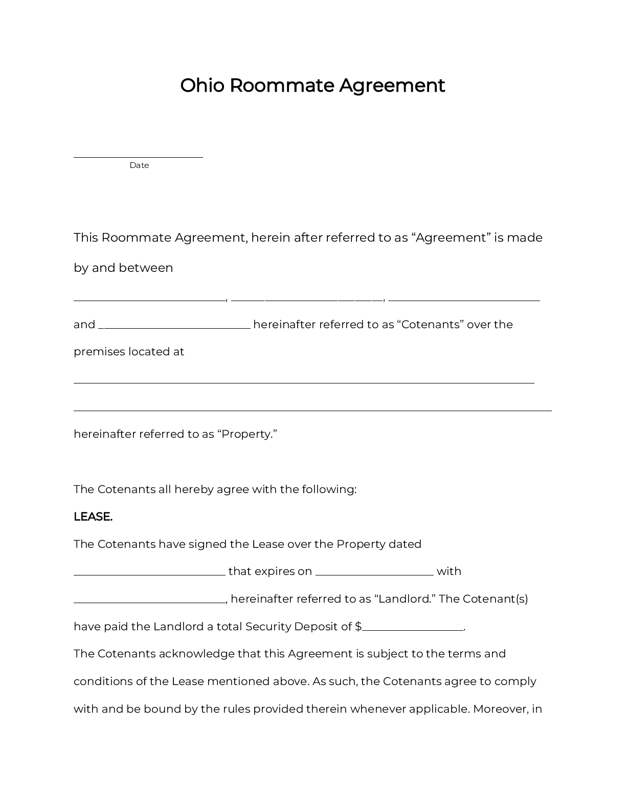 Ohio Rental Rental Agreement Template 2026 Free PDF DOC