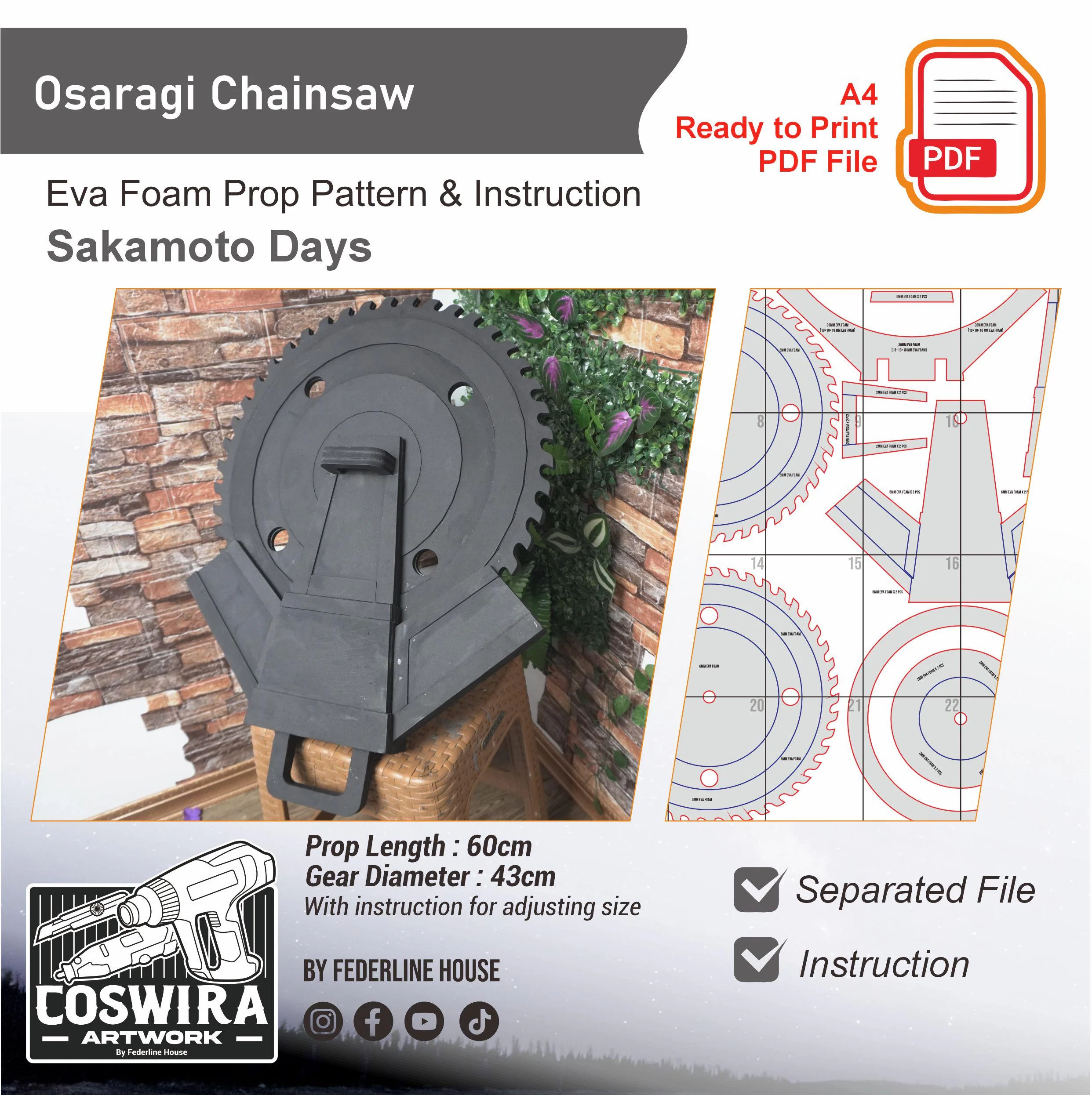 Osaragi Chainsaw Prop Template Video EVA Foam Pattern For DIY Cosplay Builds PDF Download Etsy