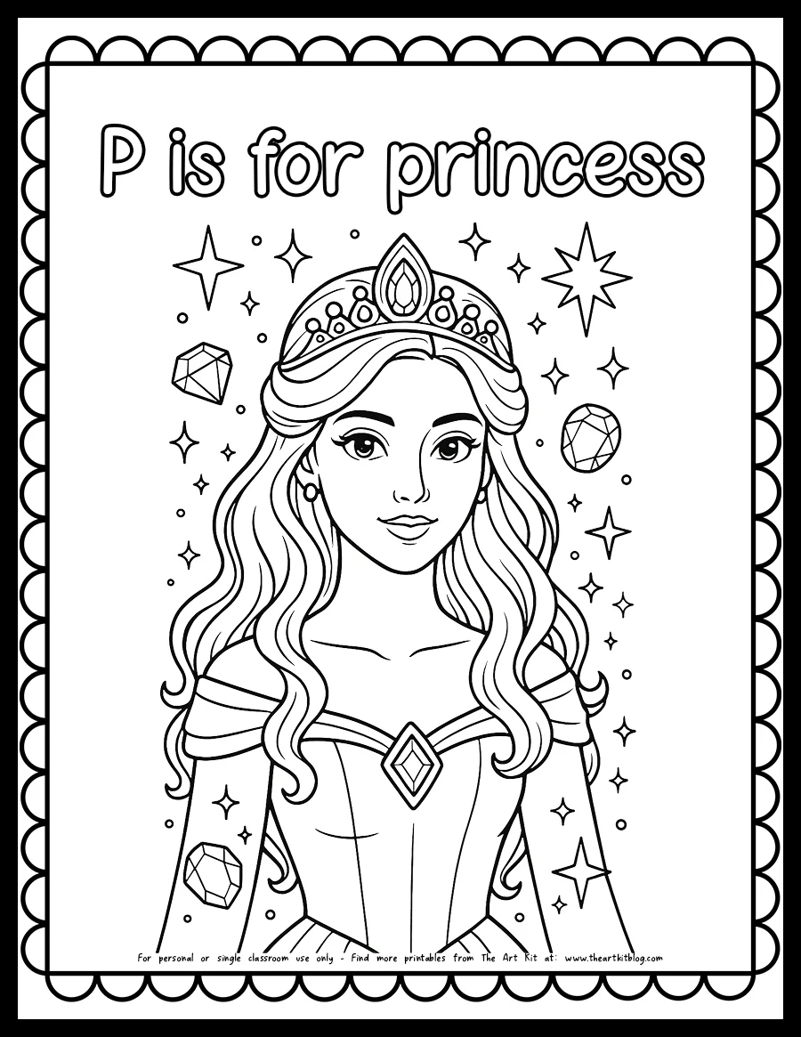 P Is For Princess Coloring Page Free Printable PDF For Kids The Art Kit