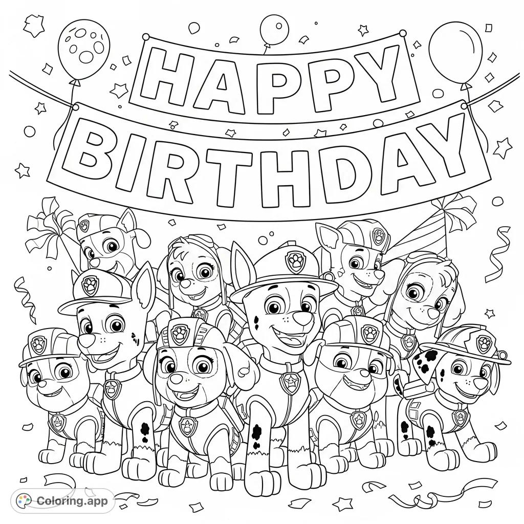 Paw Patrol Birthday Celebration Coloring app