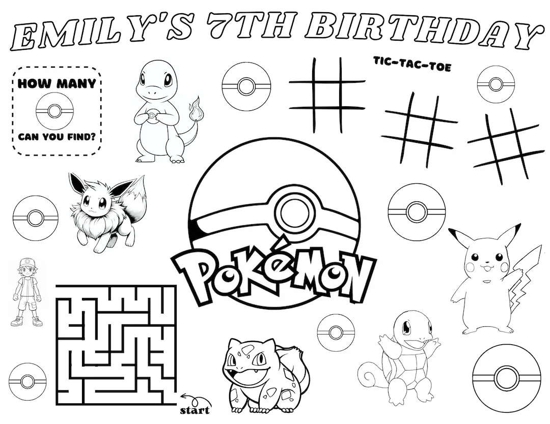 Personalized Kid s Birthday Coloring Page Pokemon Theme Etsy Personalized Kid s Birthday Coloring Page Pokemon Theme Etsy
