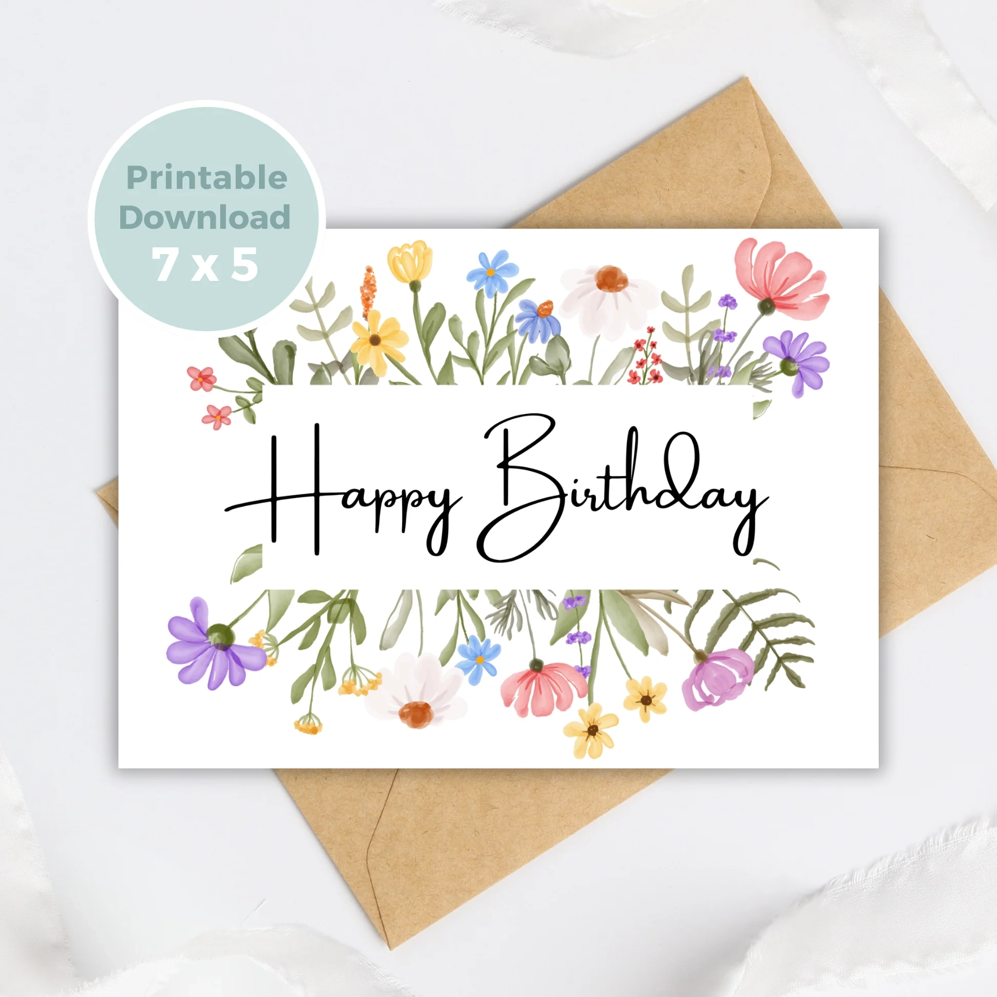 Printable Birthday Card Flowers Digital Party Club