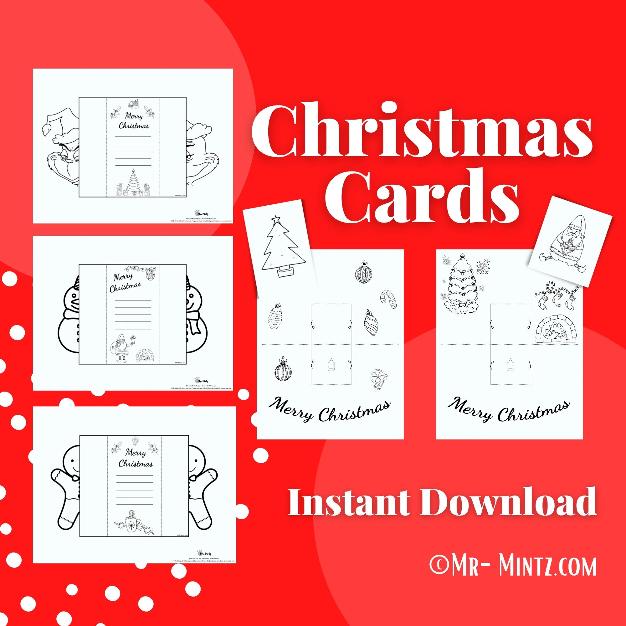 Printable Christmas Cards To Color Mr Mintz Easy Crafts And Activities For Kids