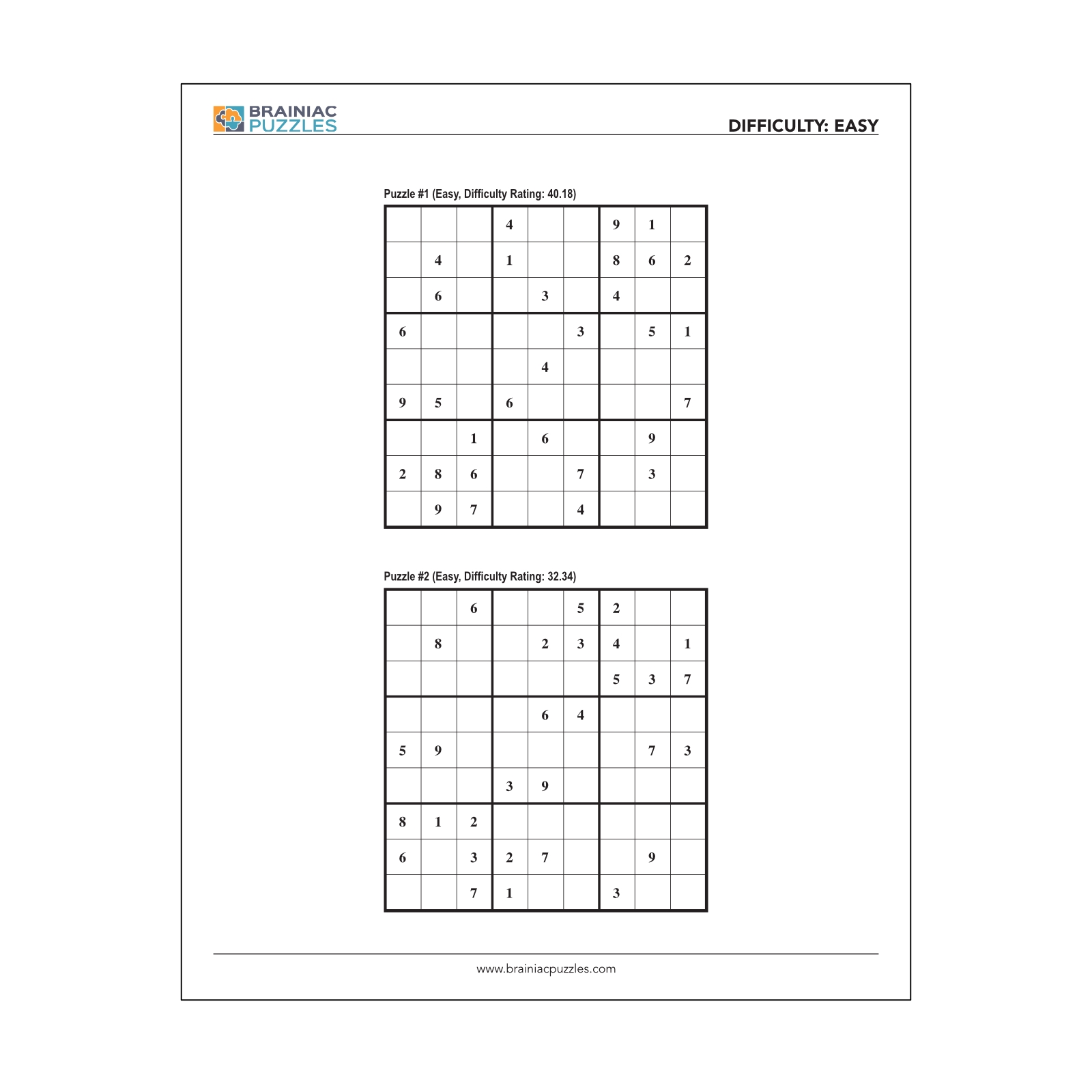 Printable Easy Sudoku Pack 432 Puzzles For Adults Volume 1 Brainiac Puzzles Printable Easy Sudoku Pack 432 Puzzles For Adults Volume 1 Brainiac Puzzles