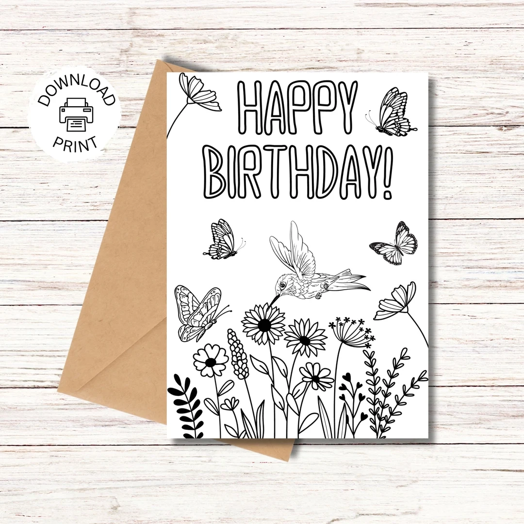 Printable Happy Birthday Coloring Card Flowers And Butterflies Color Your Own Card Birthday Wishes Print And Color Instant Download Etsy Printable Happy Birthday Coloring Card Flowers And Butterflies Color Your Own Card Birthday Wishes Print And Color Instant Download Etsy