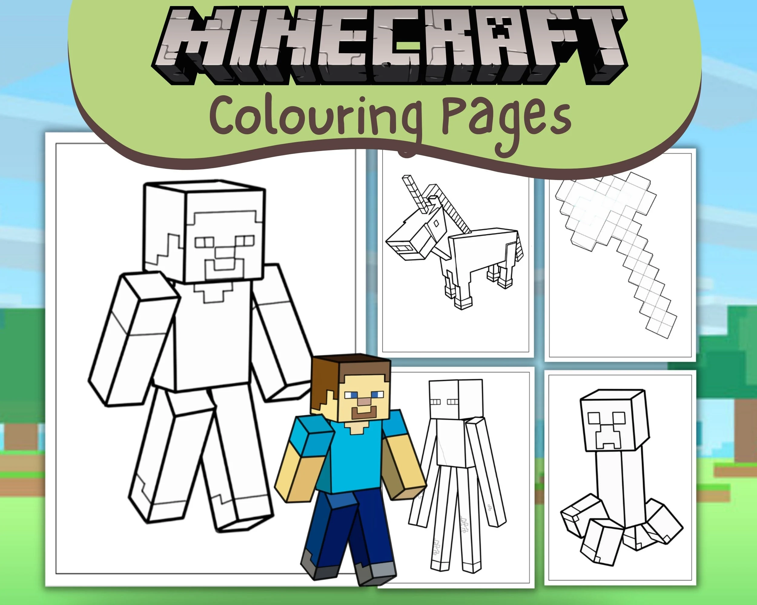 Printable Minecraft Inspired Coloring Pages Kids Activity PDF Download Etsy