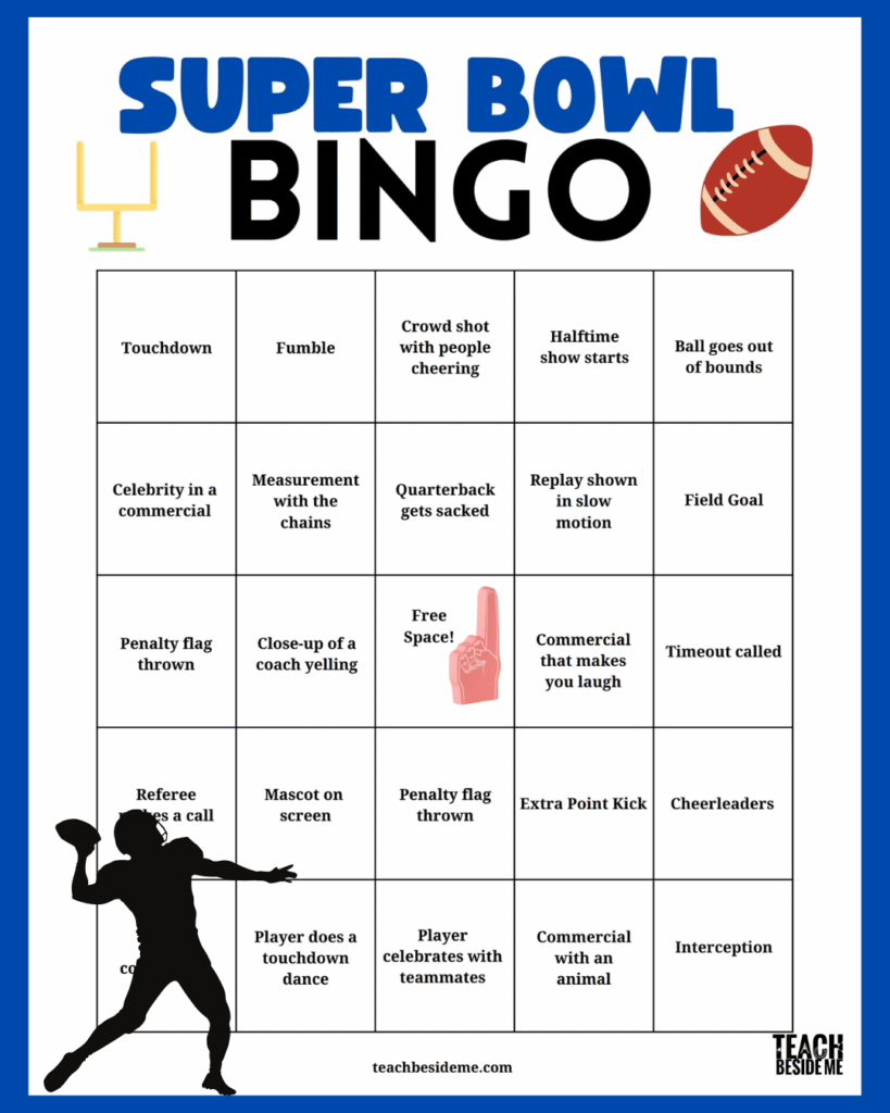 Printable Super Bowl Bingo Family Game Day Activity Teach Beside Me