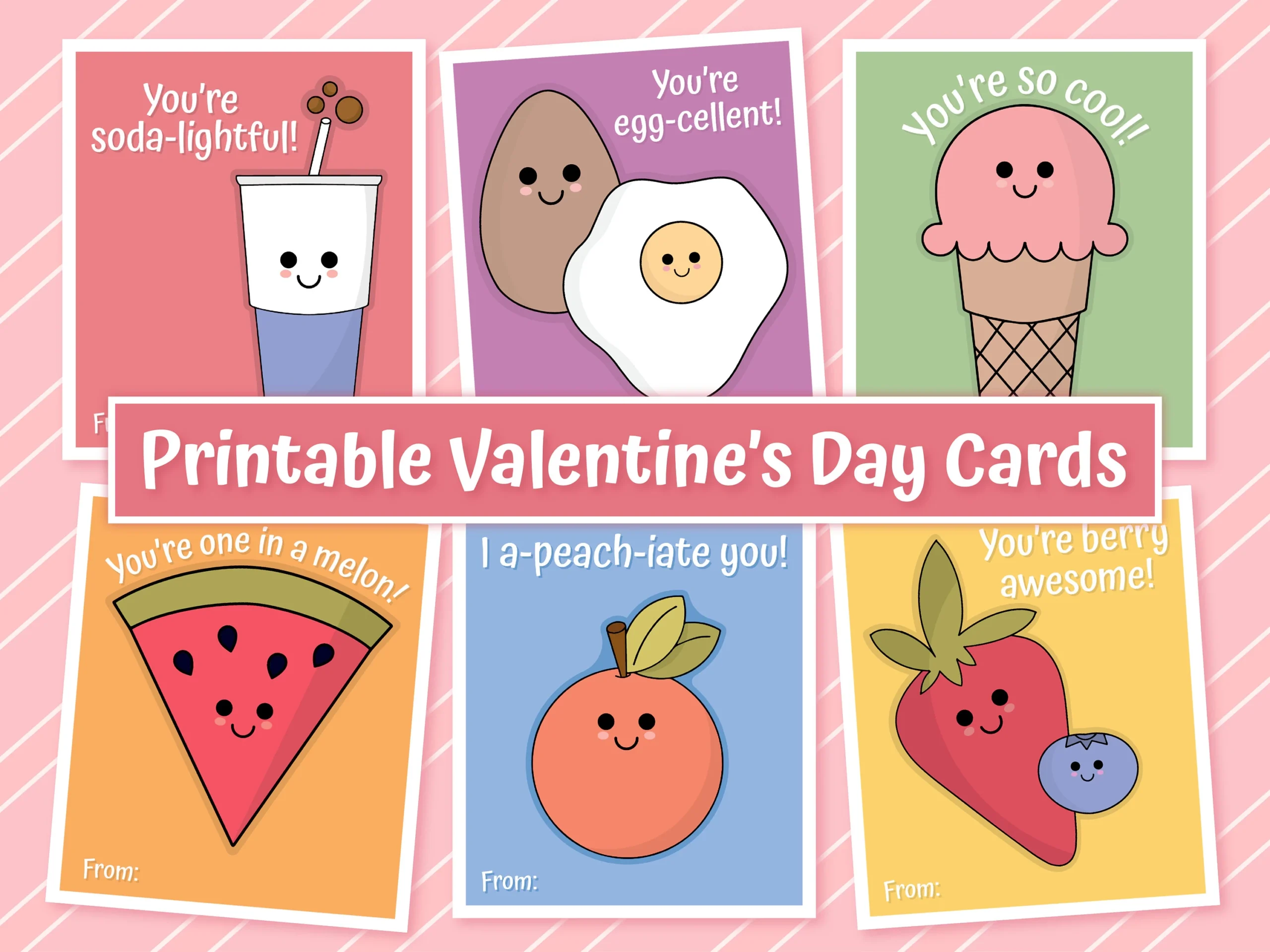 Printable Valentine s Day Cards Instant Digital Download Set Of 6 Printable Food Pun Cards Etsy