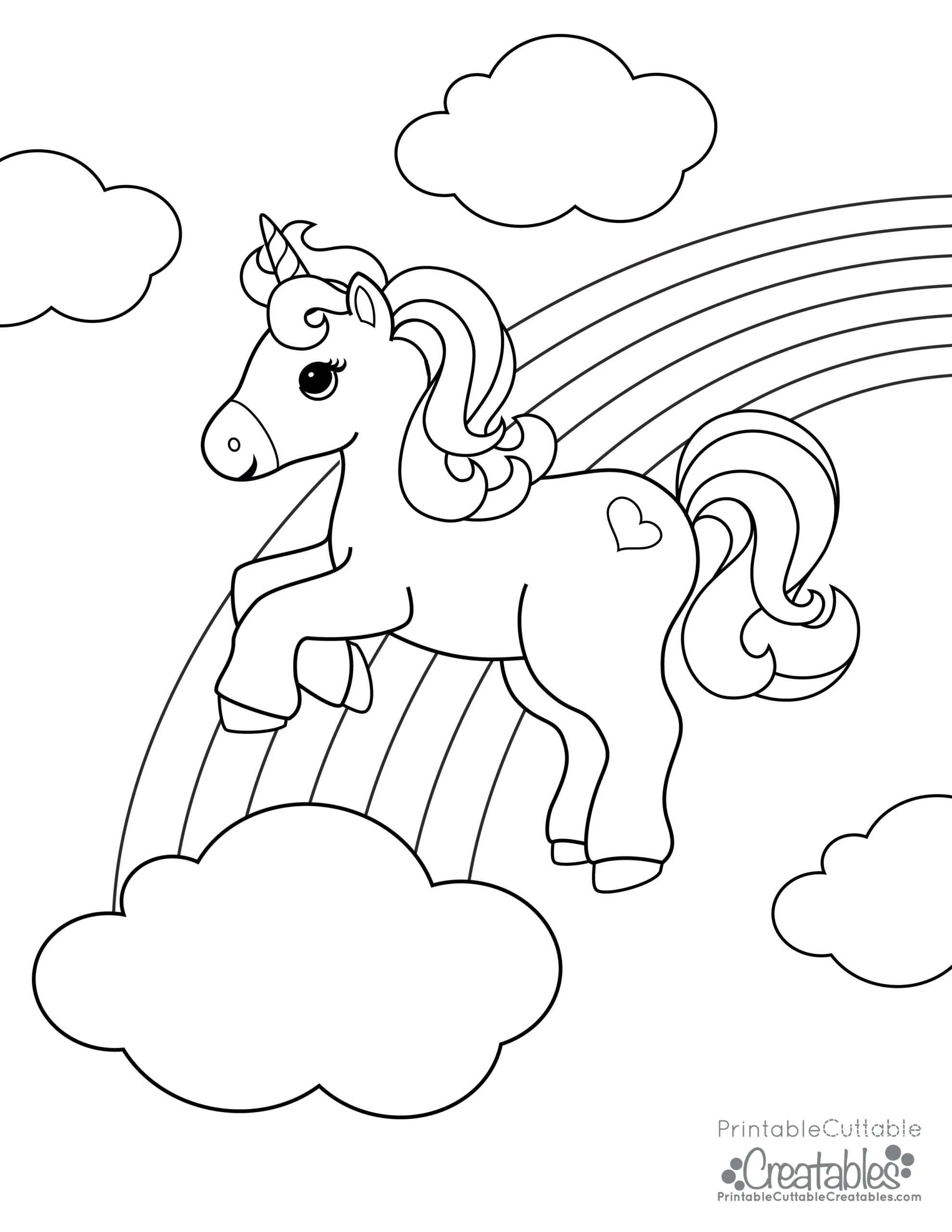 Rainbow Unicorn Free Printable Coloring Page