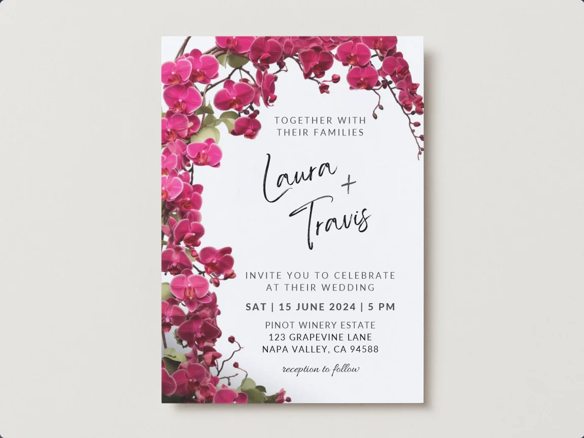 Set Of Printable Wedding Invitation Templates With Pink Orchid Floral PaperLanternStore Paper Lanterns Decor Party Lights More