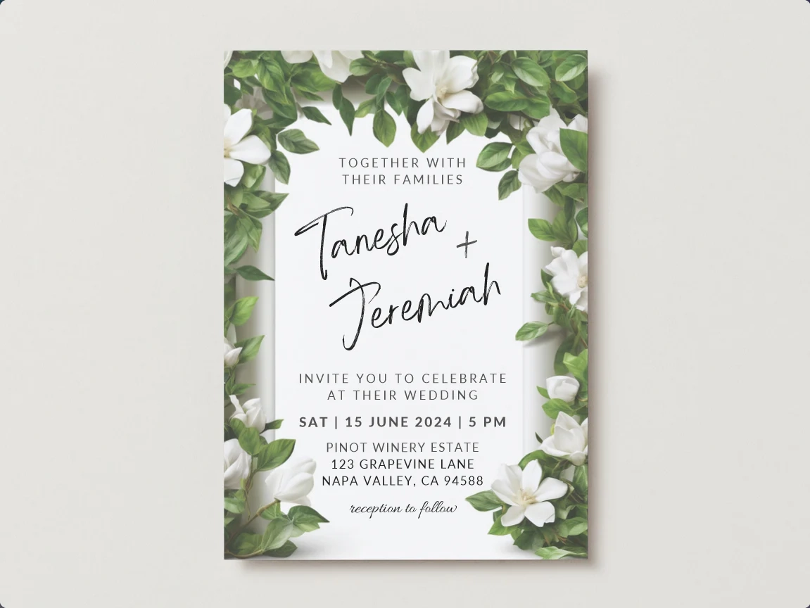 Set Of Printable Wedding Invitation Templates With White Gardenia Flo PaperLanternStore Paper Lanterns Decor Party Lights More