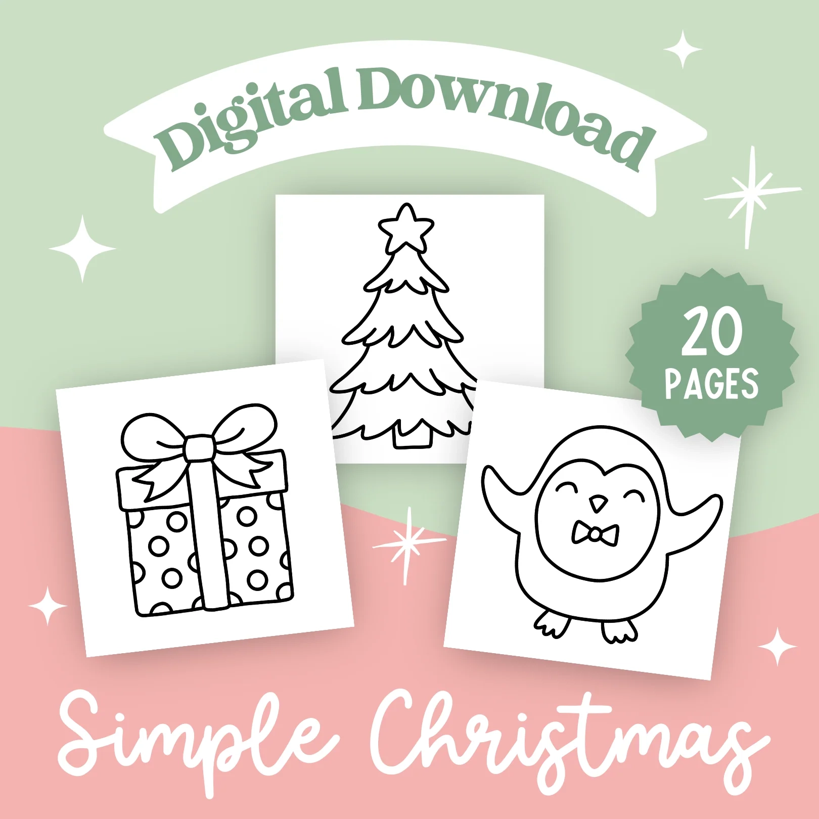 Simple Christmas Printable Coloring Pages 20 Pack Megan Miles Art
