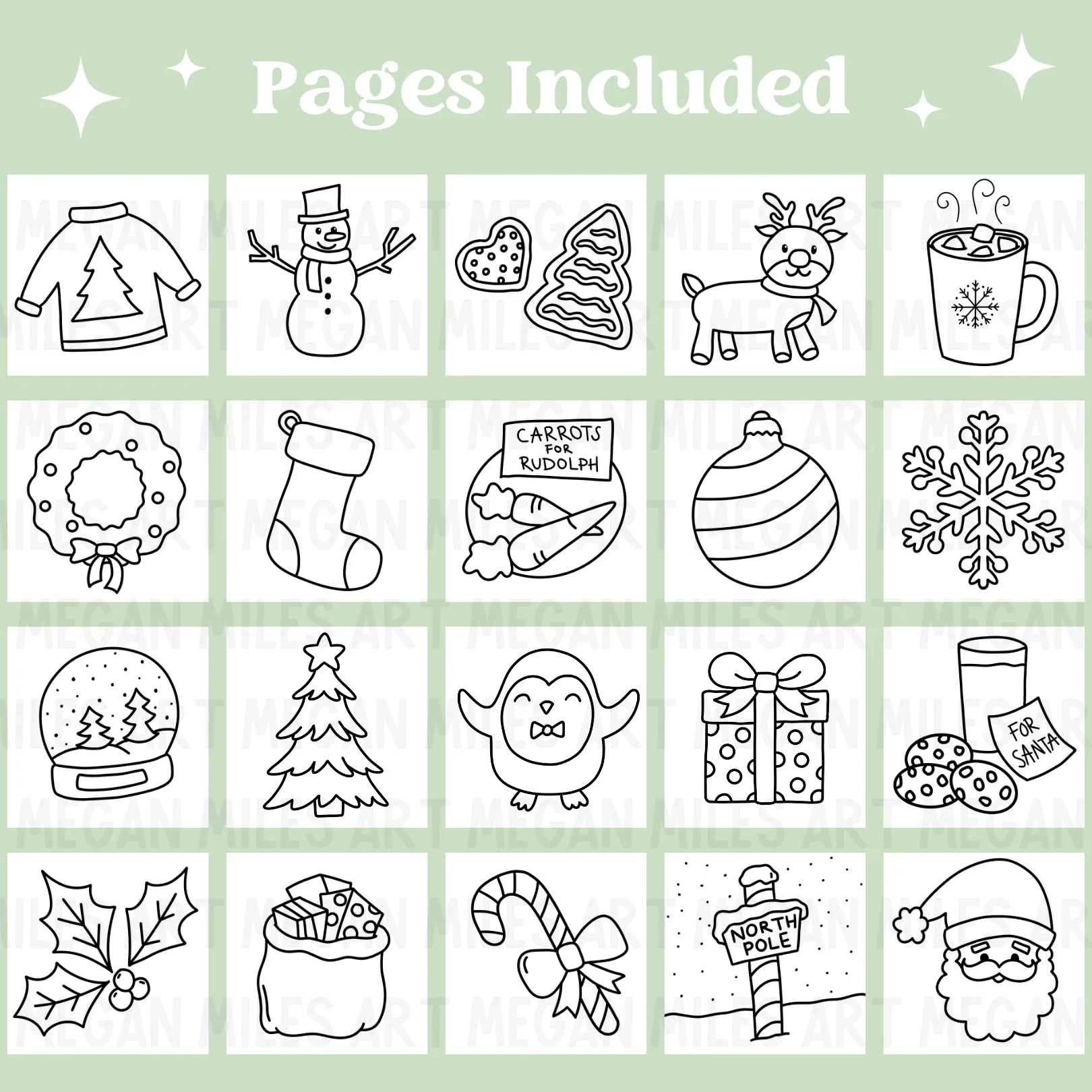 Simple Christmas Printable Coloring Pages 20 Pack Megan Miles Art