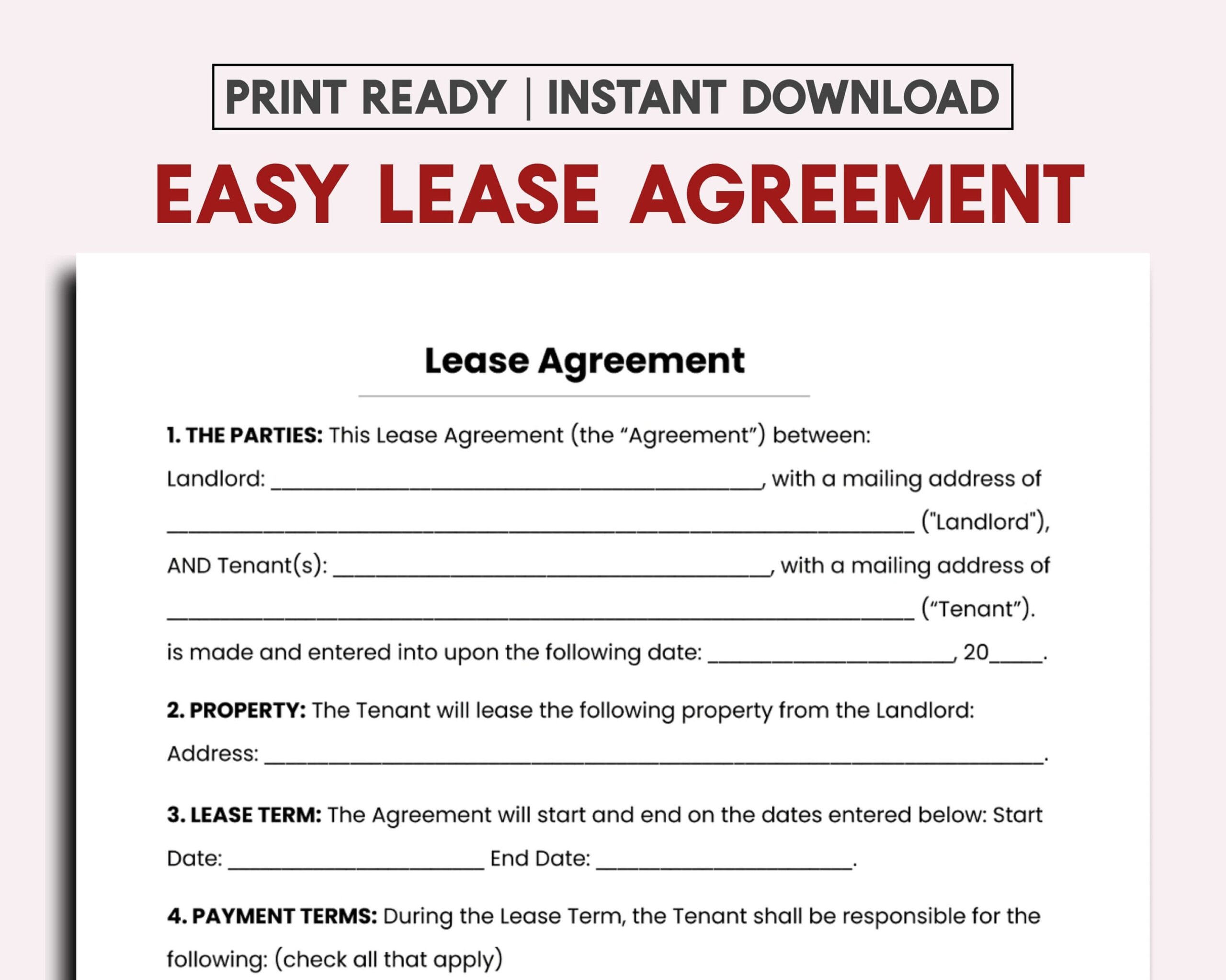 Simple One Page Lease Agreement Worksheets Library
