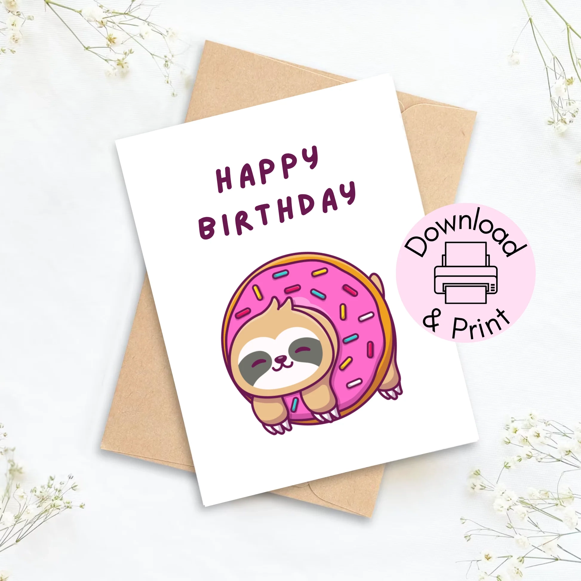 Sloth Birthday Printable Card Happy Birthday Card Birthday Card Fo Aquarieldesigns