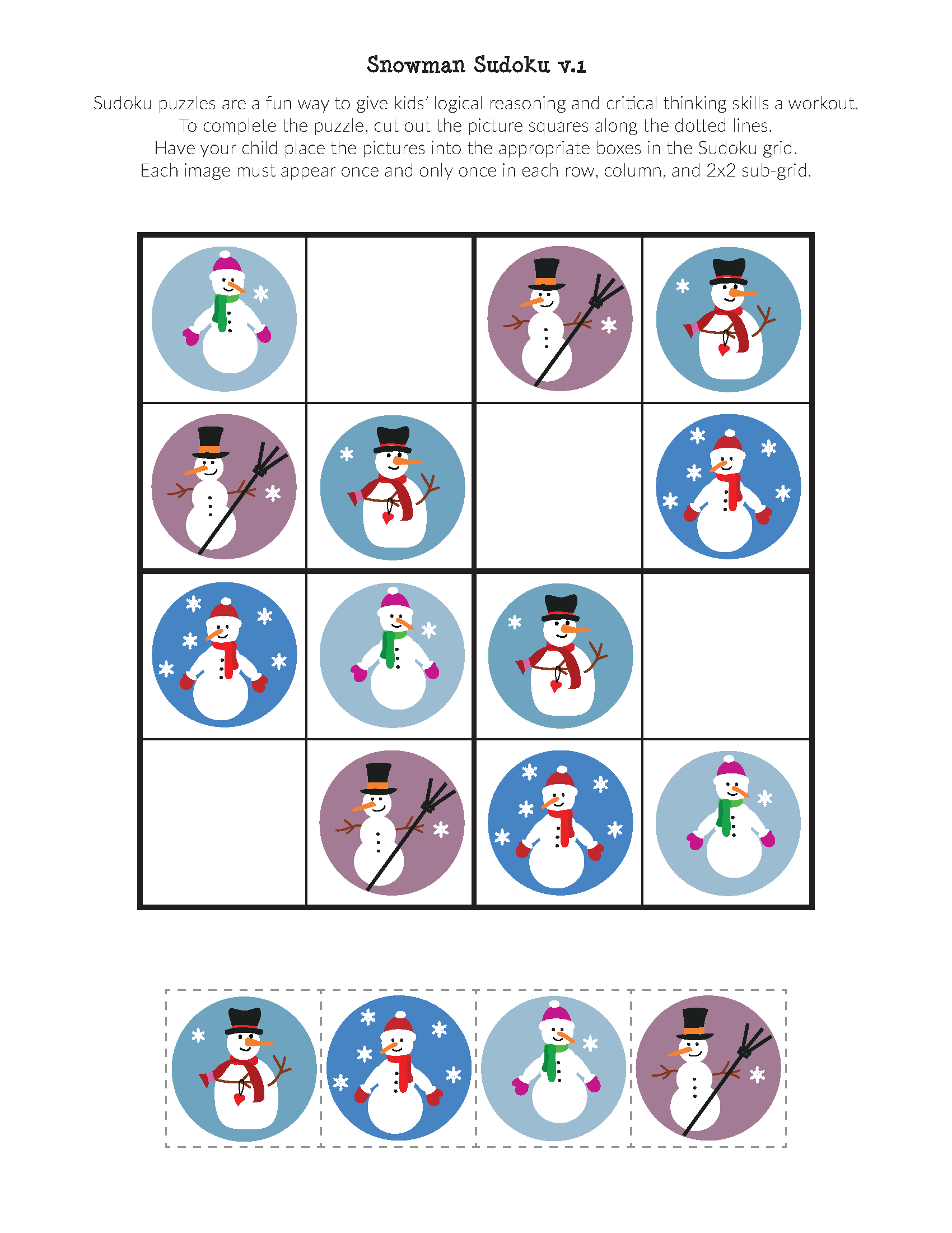 Snowman Sudoku free Printable Gift Of Curiosity